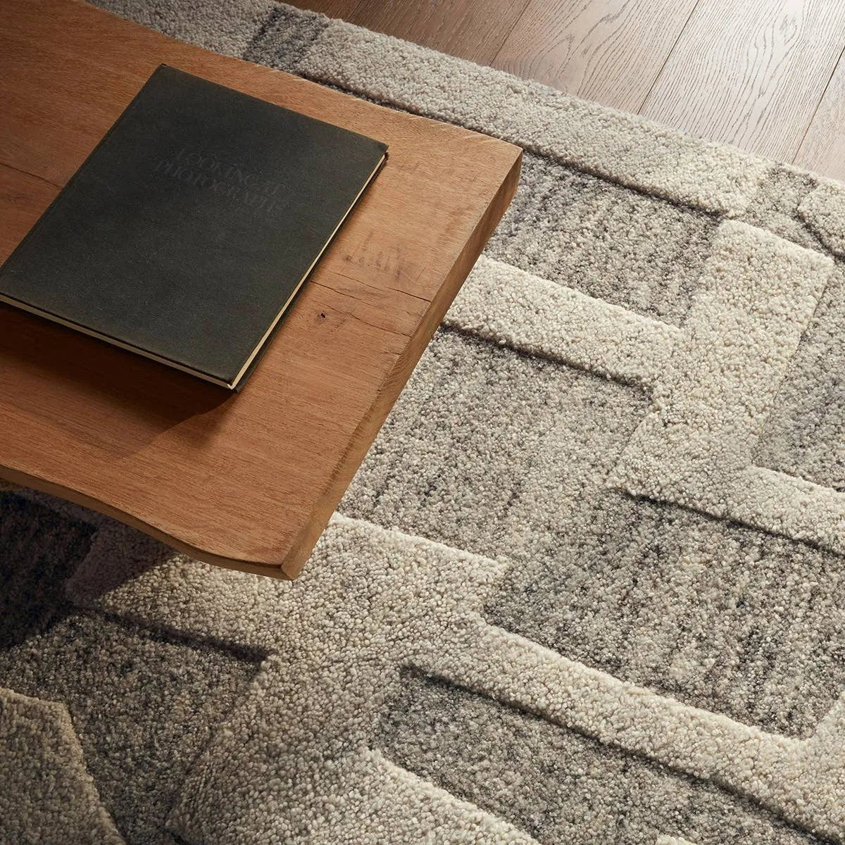 The handtufted Mallino Eminence designed by Nikki Chu infuses homes with contemporary appeal and stylishly contrasting motifs. Crafted from 100% undyed wool, the Eminence rug features a high-low texture with a soft hand and hand-embossed details. Amethyst Home provides interior design, new home construction design consulting, vintage area rugs, and lighting in the Los Angeles metro area.