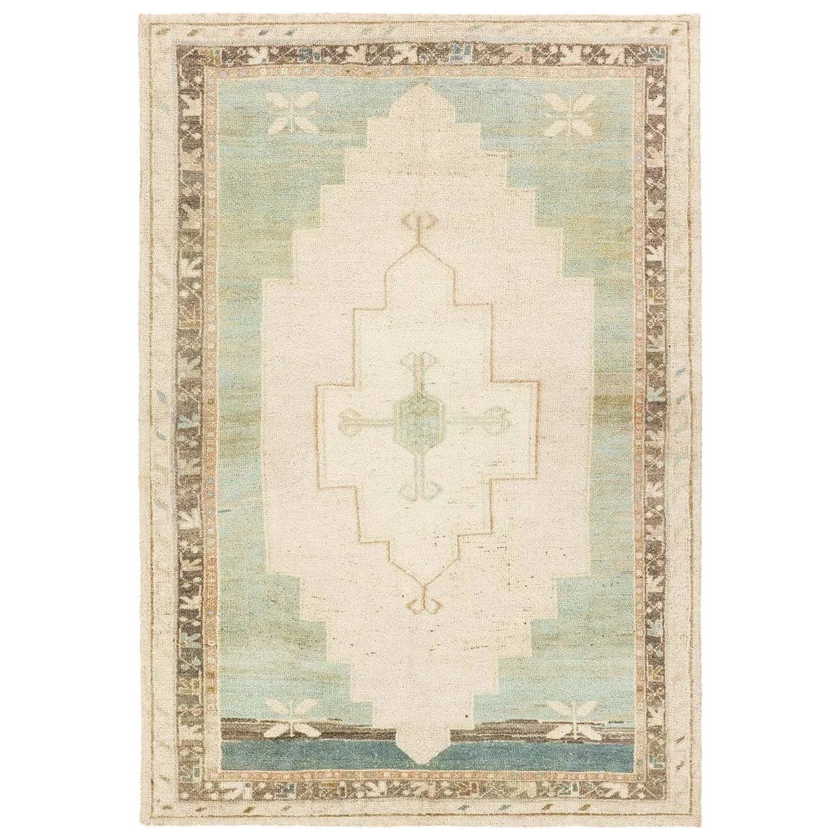 The Enigma design blends timeless tradition with a vintage-inspired aesthetic. Featuring a striking central medallion, this rug boasts an elegant ivory and white backdrop, accented by light blue detailing. Its classic pattern and gently distressed finish give it an heirloom feel from the very first step.Hand Tufte Amethyst Home provides interior design, new home construction design consulting, vintage area rugs, and lighting in the Des Moines metro area.