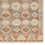 The Turkish-Killum-inspired Hazan Titale is intricately handknotted by artisans in India. Crafted with 15 knots per square inch, these durable area rugs thrive in both high and low traffic areas of the home. The Titale design showcases traditional-style miniature medallions in orange, slate, pink, light green, and cream hues. Amethyst Home provides interior design, new home construction design consulting, vintage area rugs, and lighting in the Dallas metro area.