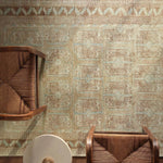 The Magnus design features a traditional pattern of small medallions set against a warm tan and beige backdrop, highlighted by subtle blue accents. Its vintage, distressed finish adds character and charm, making it feel like a treasured heirloom from the very first step.Hand Tufte Amethyst Home provides interior design, new home construction design consulting, vintage area rugs, and lighting in the Monterey metro area.