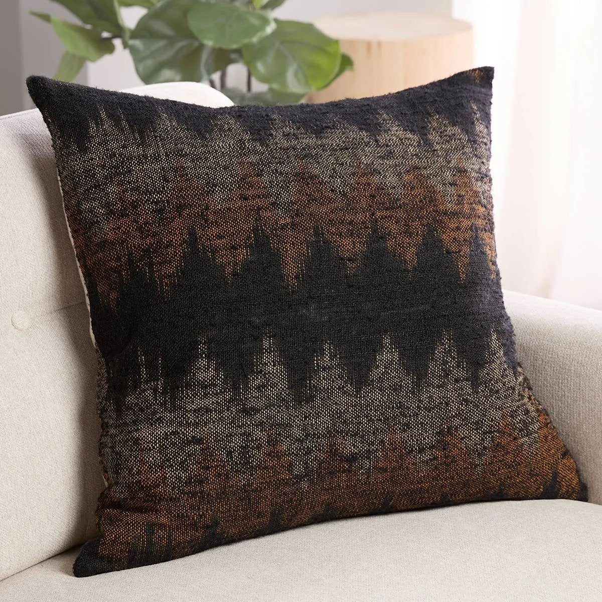 Featuring Najila Harith Pillow by Jaipur Living at Amethyst Home. The globally inspired Najila throw pillow Harith offers a soft texture through the cotton make. The moody Harith design features a chevron pattern in hues of black, orange, and gray. Handcrafted in India, this pillow perfectly accents beds, sofas, and chairs alike.100% CottonNAJ01 Najila Hari. Amethyst Home provides interior design, new home construction design consulting, vintage area rugs, and lighting in the Nashville metro area.