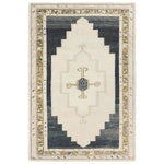 Featuring Stellar Rug by Jaipur Living at Amethyst Home. The Stellar design merges timeless tradition with a vintage-inspired aesthetic. Featuring a striking central medallion, this rug is set against an elegant beige and black backdrop, accented by rich green detailing. Its classic pattern, paired with a gently distressed finish, creates an heirloom quali. Amethyst Home provides interior design, new home construction design consulting, vintage area rugs, and lighting in the Des Moines metro area.