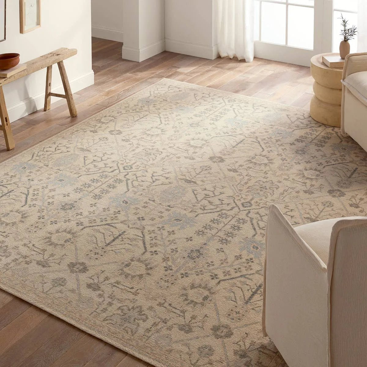 The Eden Varteni pairs fresh, vibrant colors with provincial Persian motifs for the perfect blend of new and time-honored. This hand-knotted wool rug features a hand-sheared quality that lends the design a perfectly vintage and a lovingly worn look. Amethyst Home provides interior design, new home construction design consulting, vintage area rugs, and lighting in the Kansas City metro area.