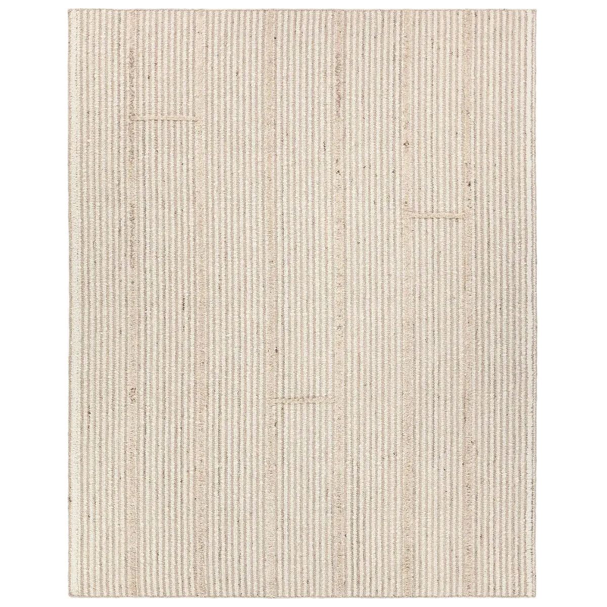Earthy white and beige tones come together in a grounding linear design, infusing the Verena rug with contemporary elegance. Handwoven from a luxe wool pile, its luminous sheen highlights every intricate detail.Handwove Amethyst Home provides interior design, new home construction design consulting, vintage area rugs, and lighting in the San Diego metro area.