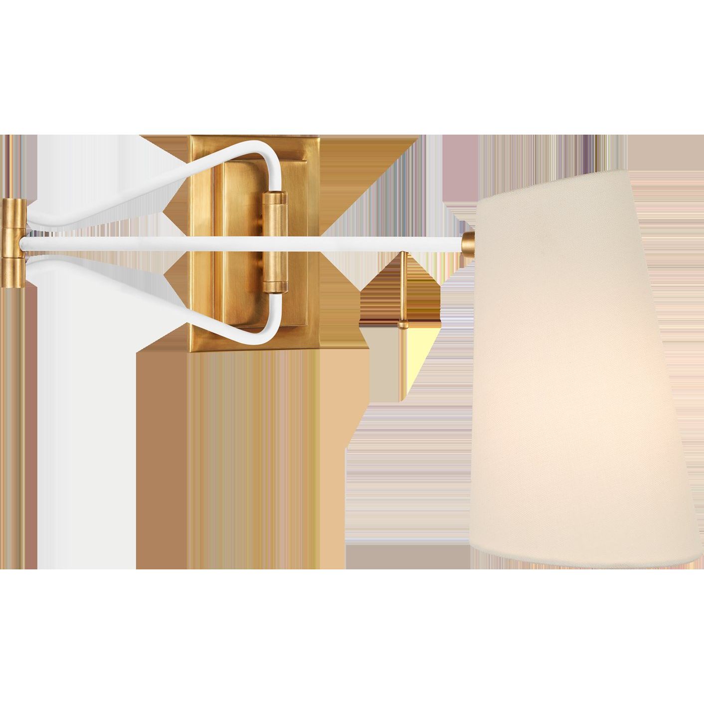Featuring Keil Swing Arm Wall Light Hand-Rubbed Antique Brass and White by Visual Comfort at Amethyst Home. The Keil by AERIN is both practical and stylish. The mid-century modern design projects focused light where needed thanks to hinged metalwork in various finishes, adding instant character to any office or behind a reading chair.
Weight: 4 lbs.. Amethyst Home provides interior design, new construction, custom furniture, and area rugs in the Kansas City metro area