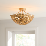 Featuring Kelan Semi Flush Mount Antique Gild by Visual Comfort at Amethyst Home. The elegant forms of motif leaves give this radiant chandelier a vintage-inspired aesthetic that can instantly elevate any interior with classic appeal.
Overall Dimensions: 16" L x 16" W x 10.125" H. Amethyst Home provides interior design, new construction, custom furniture, and area rugs in the Austin metro area