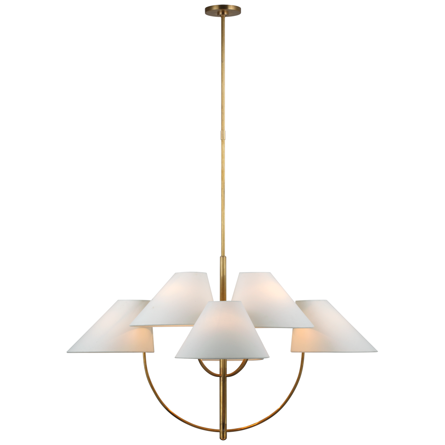 Featuring Kinsley Large Two-Tier Chandelier Soft Brass by Visual Comfort at Amethyst Home. Echoing 1940s and 1950s French and Italian modernism, kate spade new york's Kinsley boasts an elegant and refined allure. Gracefully arched metal lines hold irregularly tapered conical shades, offering a twist on classic forms. Ideal for any room, the fixtures will add a chic statement.
Overall. Amethyst Home provides interior design, new construction, custom furniture, and area rugs in the Dallas metro area