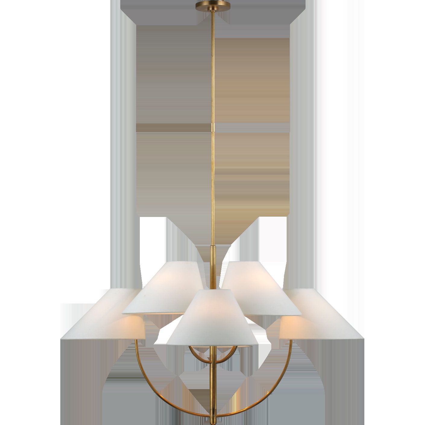 Featuring Kinsley Large Two-Tier Chandelier Soft Brass by Visual Comfort at Amethyst Home. Echoing 1940s and 1950s French and Italian modernism, kate spade new york's Kinsley boasts an elegant and refined allure. Gracefully arched metal lines hold irregularly tapered conical shades, offering a twist on classic forms. Ideal for any room, the fixtures will add a chic statement.
Overall. Amethyst Home provides interior design, new construction, custom furniture, and area rugs in the Dallas metro area