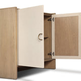 Kiran Small Cabinet - Beige Painted Linen - Sandy Oak Veneer | shipping 12/25/2026