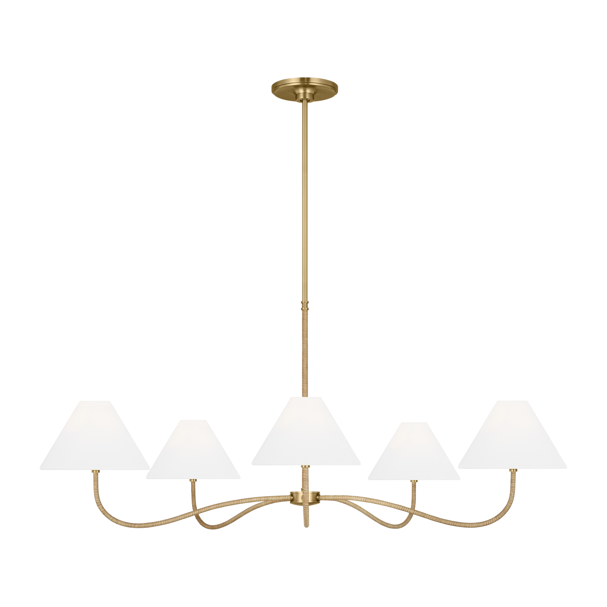 Featuring Laguna Grand Chandelier Burnished Brass by Visual Comfort at Amethyst Home. The sinuous forms of Jean Royere inspire the Laguna series, showcases a tight woven design that transitions to the shade
Overall Dimensions: 51.5" L x 51.5" W x 79" H. Amethyst Home provides interior design, new construction, custom furniture, and area rugs in the Washington metro area