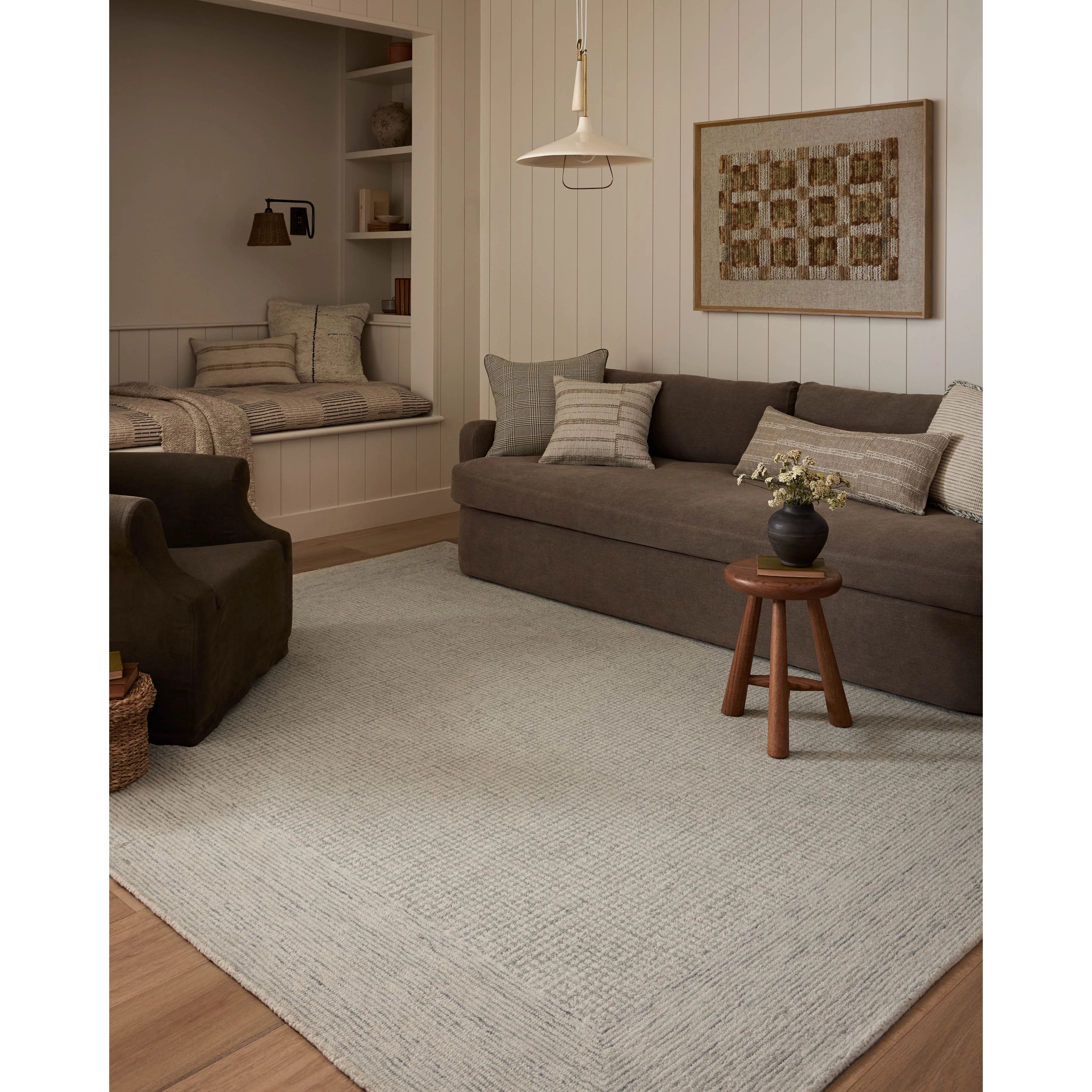 The Windsor Collection reveals the beauty of simplicity. This hand-tufted wool area rug from Amber Lewis x Loloi features a framed design in sophisticated color palettes. The combination of natural materials and tones gives this area rug timeless versatility, with a substantial pile to ground living rooms, bedrooms, and more. Amethyst Home provides interior design, new home construction design consulting, vintage area rugs, and lighting in the Portland metro area.