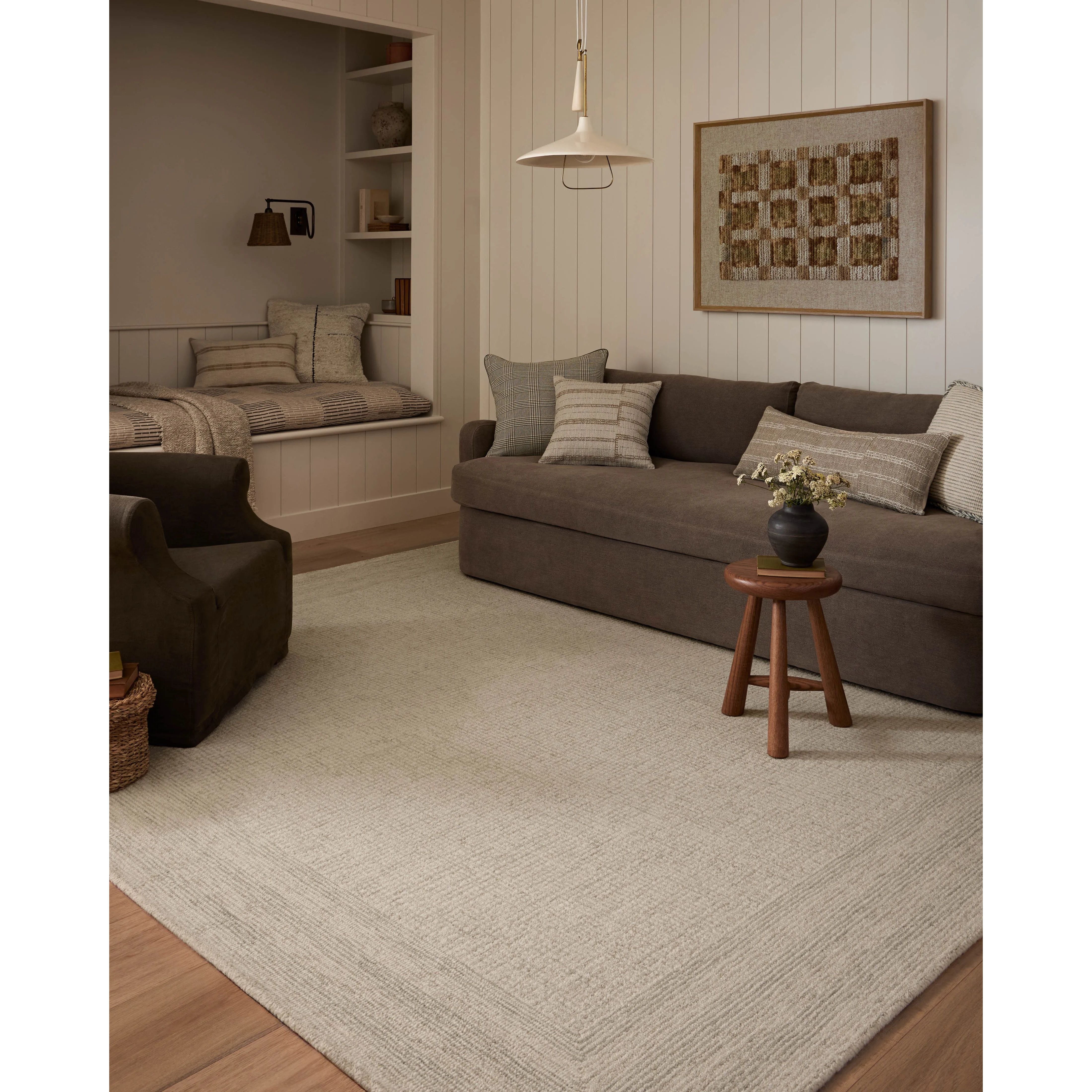 The Windsor Collection reveals the beauty of simplicity. This hand-tufted wool area rug from Amber Lewis x Loloi features a framed design in sophisticated color palettes. The combination of natural materials and tones gives this area rug timeless versatility, with a substantial pile to ground living rooms, bedrooms, and more. Amethyst Home provides interior design, new home construction design consulting, vintage area rugs, and lighting in the Salt Lake City metro area.