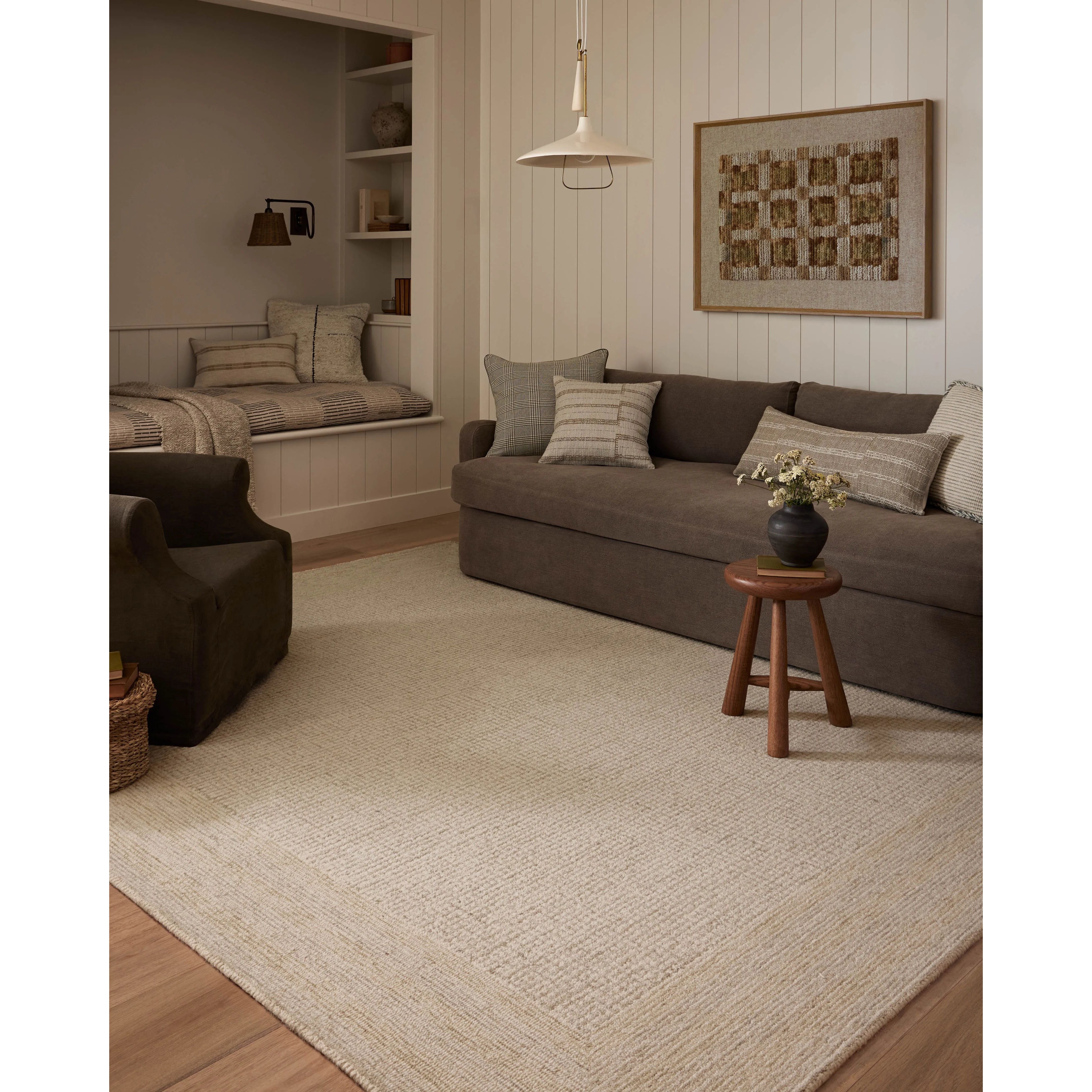 The Windsor Collection reveals the beauty of simplicity. This hand-tufted wool area rug from Amber Lewis x Loloi features a framed design in sophisticated color palettes. The combination of natural materials and tones gives this area rug timeless versatility, with a substantial pile to ground living rooms, bedrooms, and more. Amethyst Home provides interior design, new home construction design consulting, vintage area rugs, and lighting in the Tampa metro area.