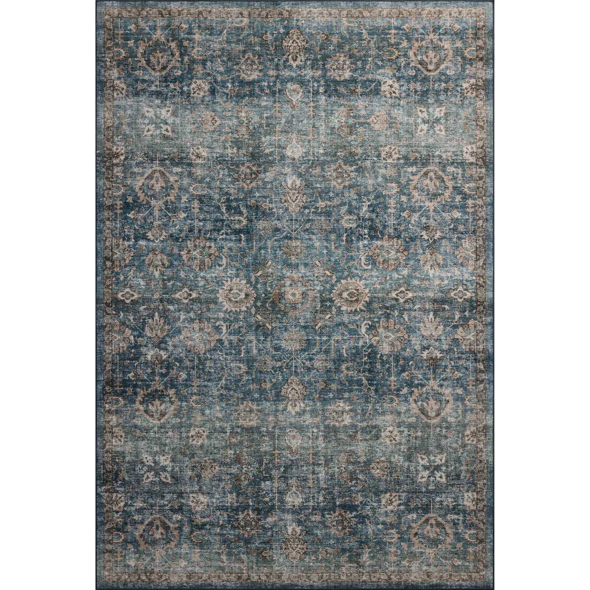 Anniston Machine Washable Lagoon / Natural Rug
