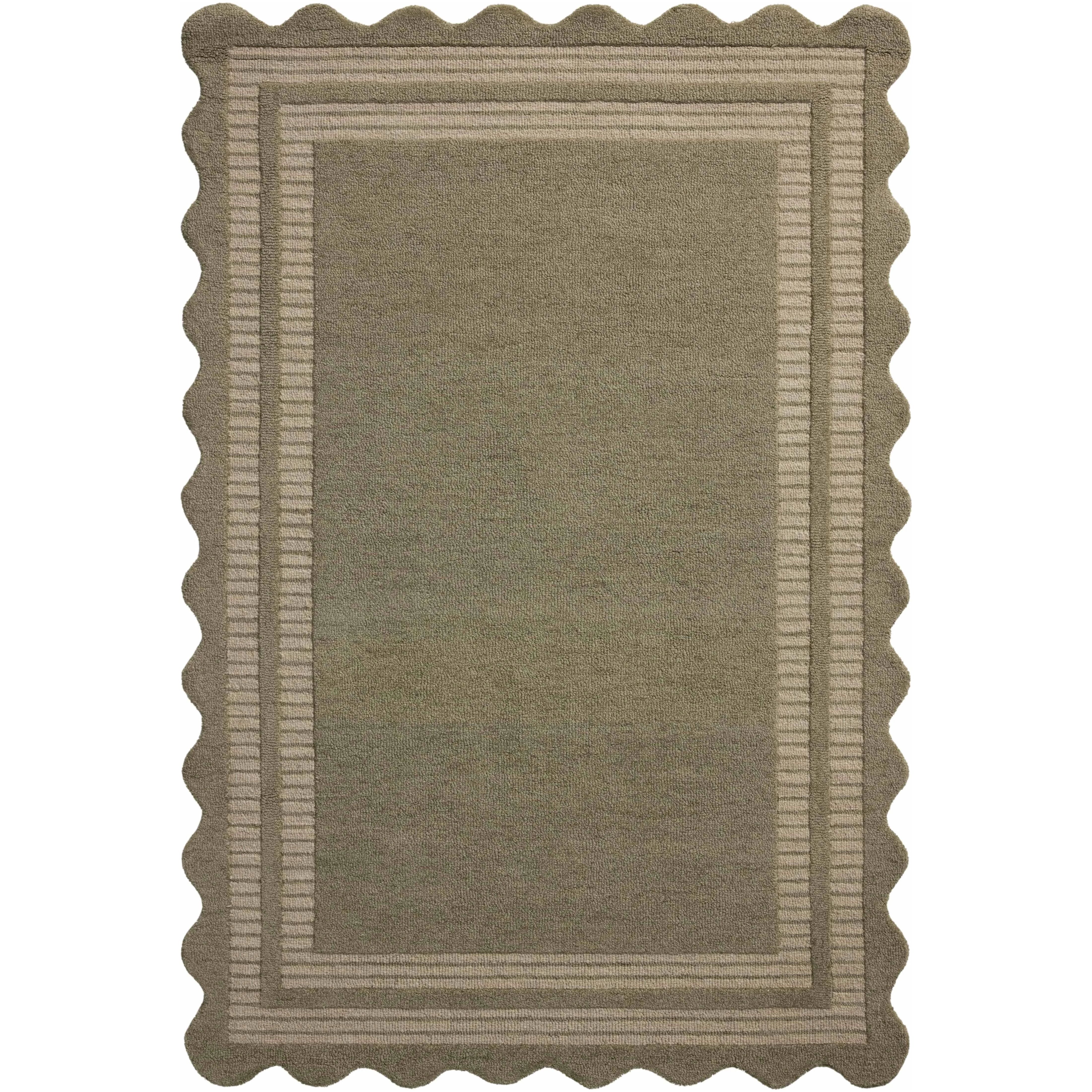 The Scottie Collection from Chris Loves Julia x Loloi is a hand-tufted wool area rug with a playful scalloped edge and lower-pile, striped border for a touch of structure. The rugs overall pile is thick and plush, available in easygoing earth tones and neutral colorways. Amethyst Home provides interior design, new home construction design consulting, vintage area rugs, and lighting in the Monterey metro area.