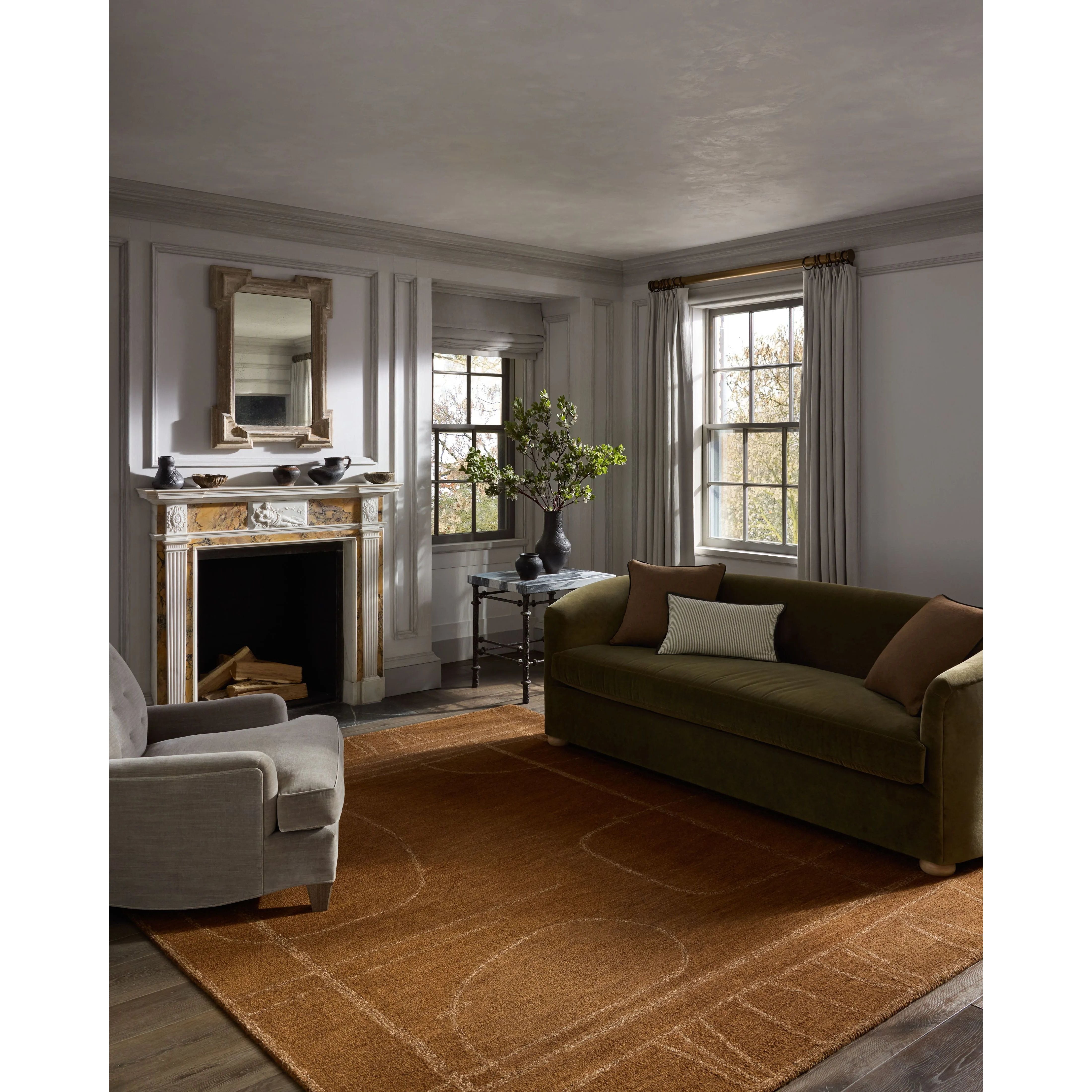 The Barrow Collection by Jeremiah Brent x Loloi is a hand-tufted area rug with a bold linear design inspired by modern art and classical architecture. The rugs pile is a blend of wool and jute for a stable, substantial feel that can ground living rooms, dining rooms, bedrooms, and more. Amethyst Home provides interior design, new home construction design consulting, vintage area rugs, and lighting in the Seattle metro area.