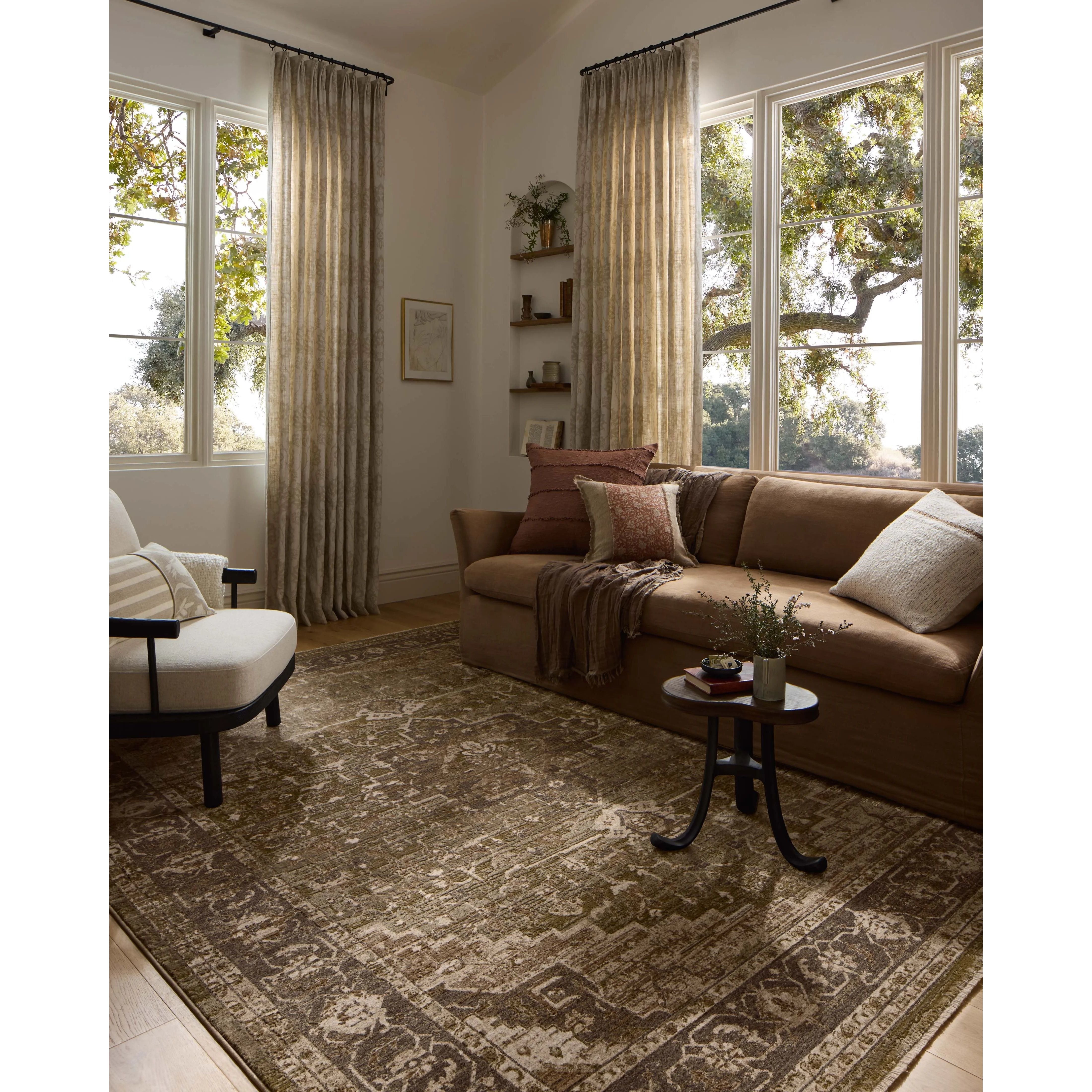 The Haywood Collection is an easy-to-clean, earth-toned area rug with a subtly distressed traditional design. Haywood is power-loomed of polyester in Turkey, a durable area rug for a living room, bedroom, dining room, or other high-traffic spaces. Amethyst Home provides interior design, new home construction design consulting, vintage area rugs, and lighting in the Portland metro area.