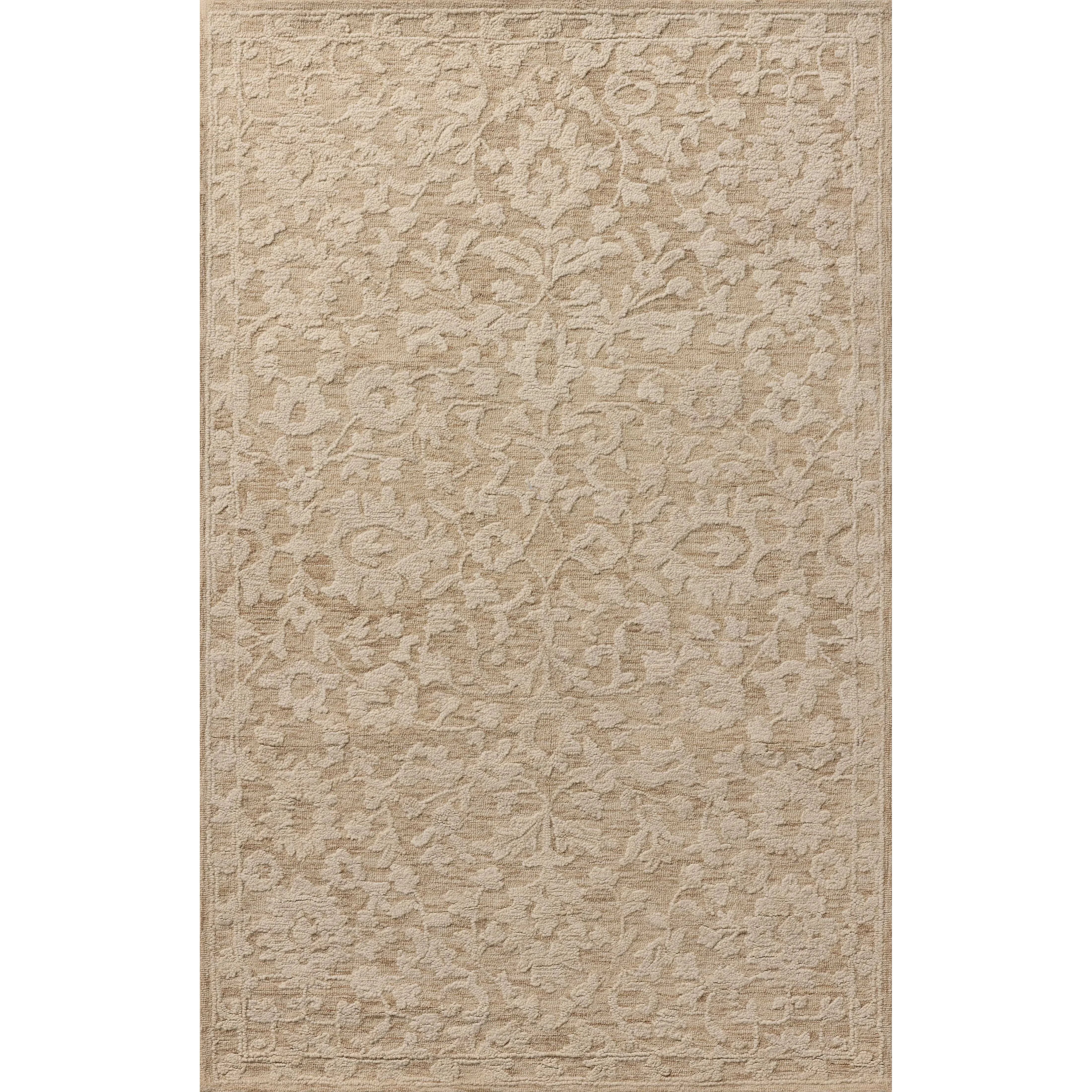 The Prudence Collection is a hand-tufted area rug made of soft, space-dyed wool and cotton, which lends a subtle gradation of color throughout the floral design. The rugs background is low-looped, while the pattern is made with a chunky, higher loop to create even more depth in this sophisticated design. Amethyst Home provides interior design, new home construction design consulting, vintage area rugs, and lighting in the Los Angeles metro area.