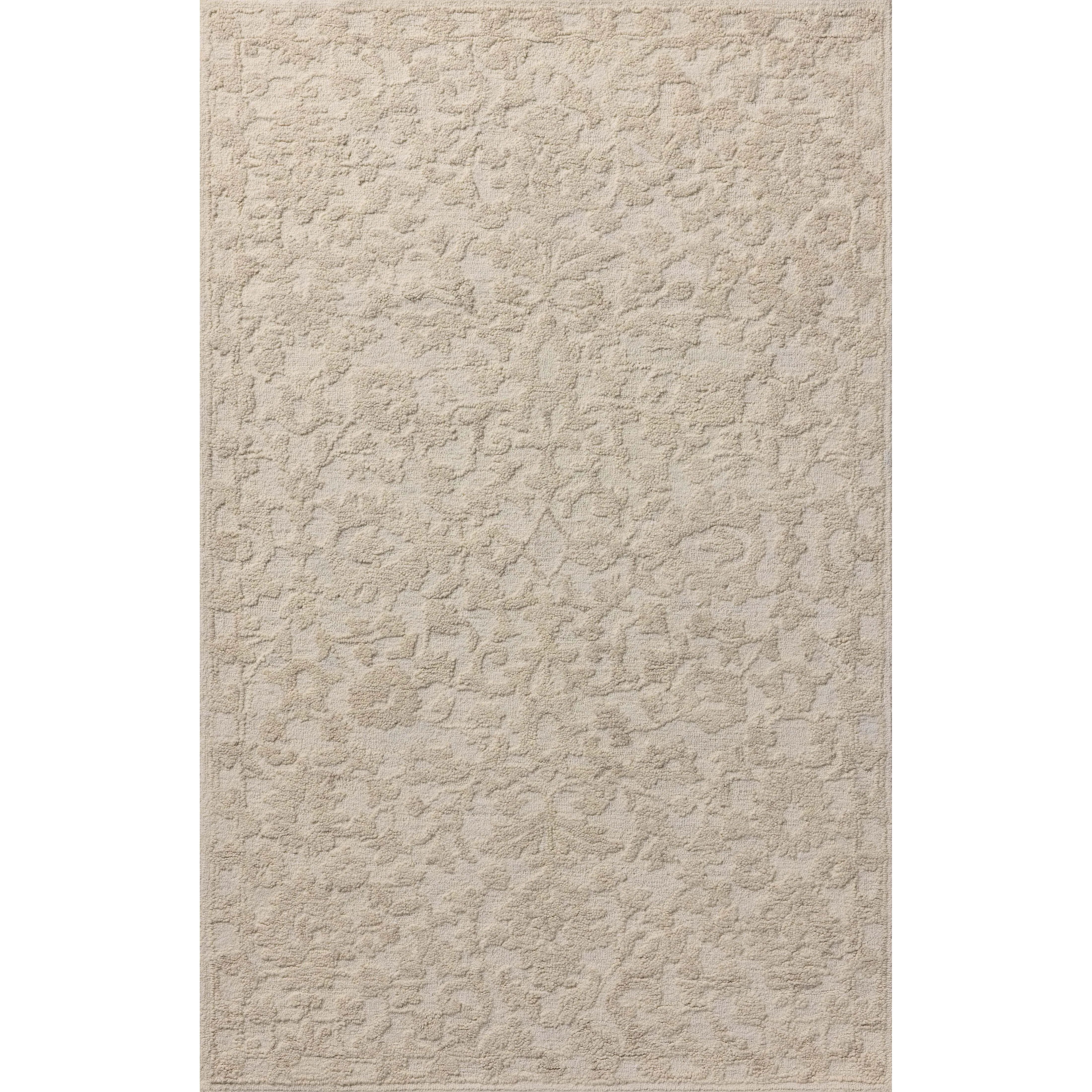 The Prudence Collection is a hand-tufted area rug made of soft, space-dyed wool and cotton, which lends a subtle gradation of color throughout the floral design. The rugs background is low-looped, while the pattern is made with a chunky, higher loop to create even more depth in this sophisticated design. Amethyst Home provides interior design, new home construction design consulting, vintage area rugs, and lighting in the Tampa metro area.