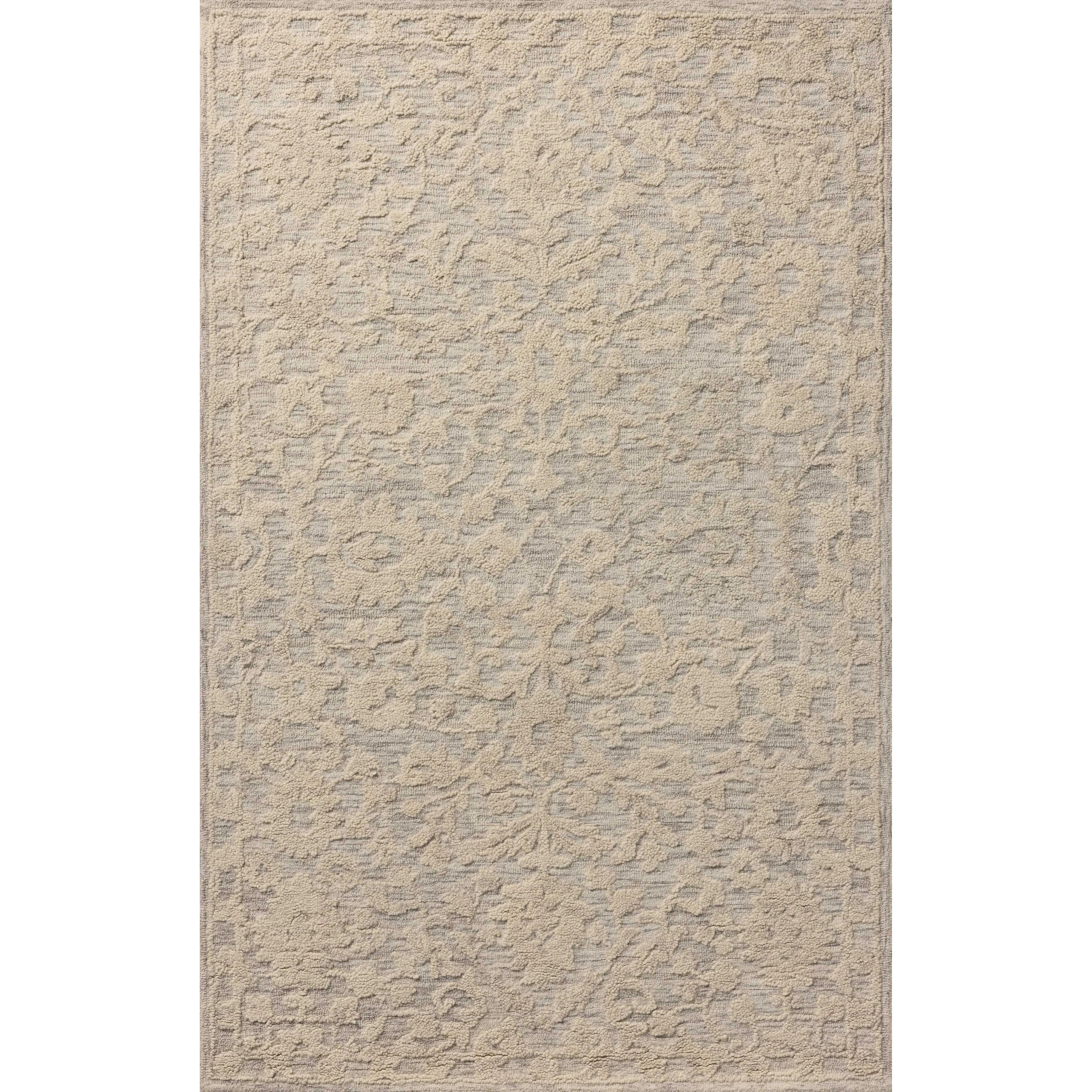 The Prudence Collection is a hand-tufted area rug made of soft, space-dyed wool and cotton, which lends a subtle gradation of color throughout the floral design. The rugs background is low-looped, while the pattern is made with a chunky, higher loop to create even more depth in this sophisticated design. Amethyst Home provides interior design, new home construction design consulting, vintage area rugs, and lighting in the Monterey metro area.