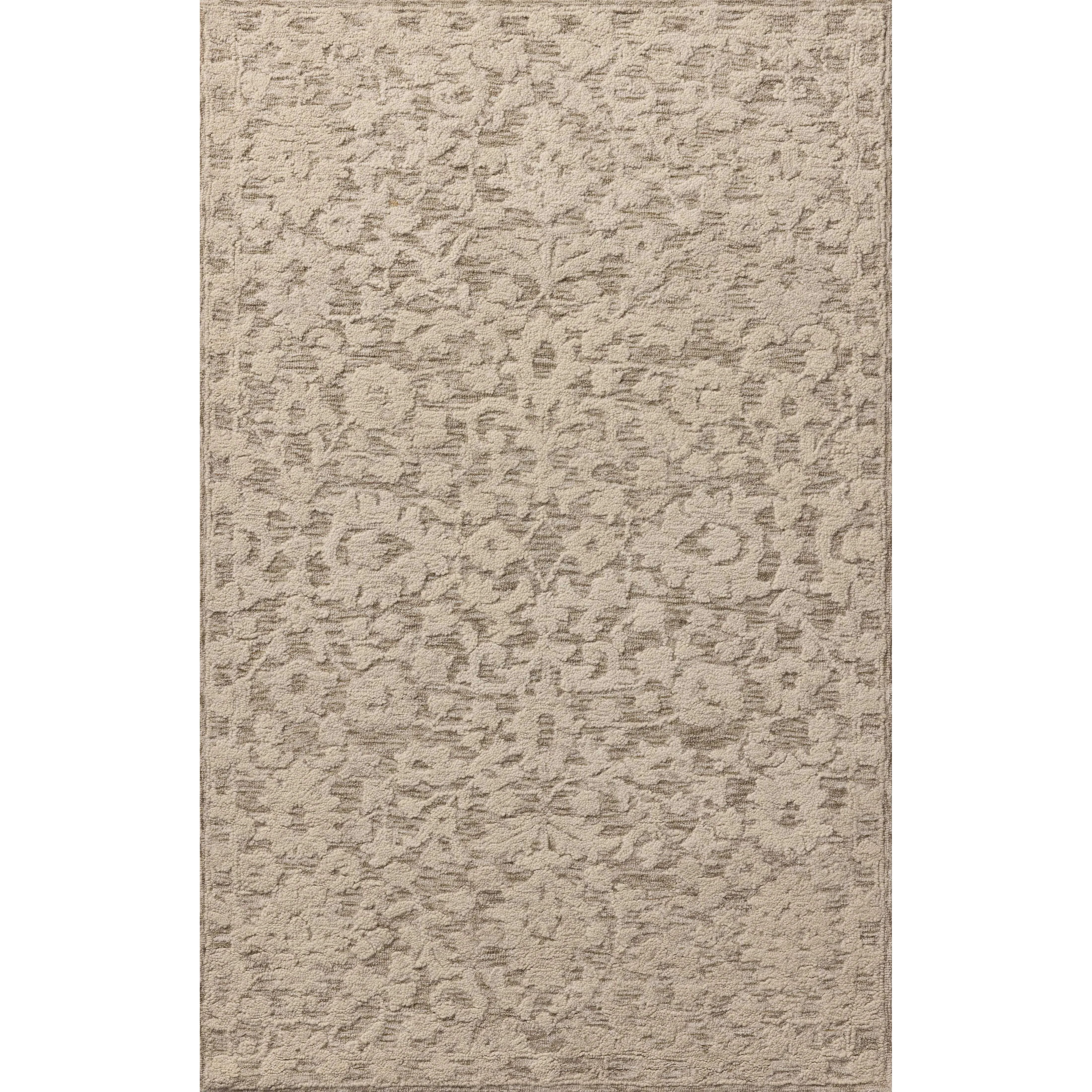 The Prudence Collection is a hand-tufted area rug made of soft, space-dyed wool and cotton, which lends a subtle gradation of color throughout the floral design. The rugs background is low-looped, while the pattern is made with a chunky, higher loop to create even more depth in this sophisticated design. Amethyst Home provides interior design, new home construction design consulting, vintage area rugs, and lighting in the Nashville metro area.
