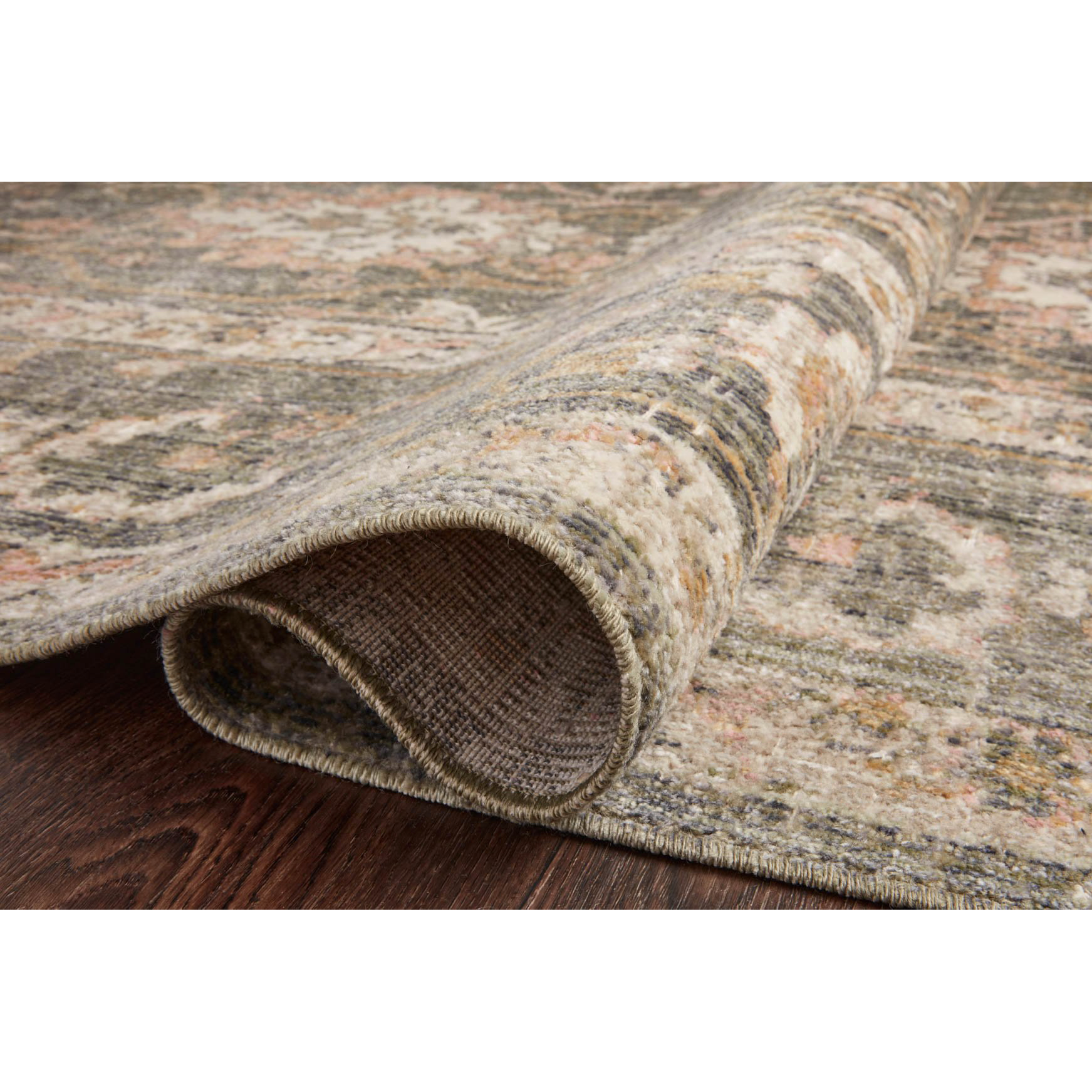 Featuring Rosemarie Chris Loves Julia x Loloi Sage / Blush ROE-01 Runner by Loloi at Amethyst Home. The Rosemarie Chris Loves Julia x Loloi Sage / Blush rug is highly durable, bold, never sheds, and soft underfoot for a cozy addition for your home. Inspired by classic vintage and antique rugs, this is a vibrant, yet classic product of collaboration betwee.  Amethyst Home provides interior design, new home construction design consulting, vintage area rugs, and lighting in the Alpharetta metro area.
