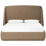 Featuring Maeve Laken Taupe Upholstered Bed by Four Hands at Amethyst Home. Clean lines meet contoured curves for a timeless bedroom look. A petal-shaped shelter overlaps side rails for a unique,  comforting silhouette. Fully upholstered in a versatile taupe that complements a wide range of color palettes. Overall Dimensions: Queen:
70.50"w x 88.50"d x 48.5. Amethyst Home provides interior design, new home construction design consulting, vintage area rugs, and lighting in the Calabasas metro area.