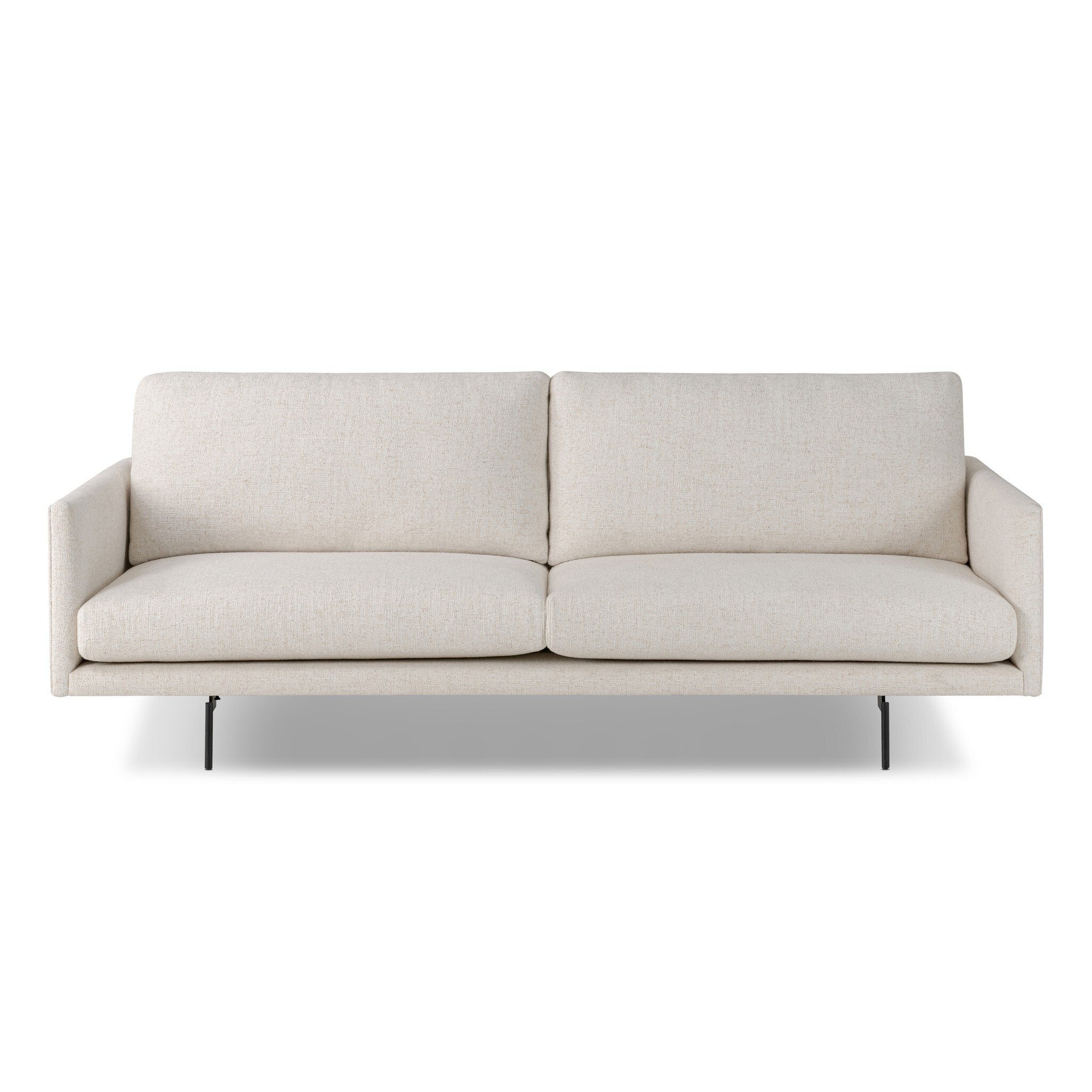 A minimalist form to redefine contemporary seating. Made from light, neutral high-performance with a slim profile, expert tailoring and plush cushions for comfort. Sleek metal legs and compact sizing make this piece a versatile anchor for smaller living spaces. Amethyst Home provides interior design, new construction, custom furniture, and area rugs in the Calabasas metro area
