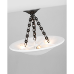 Featuring Mollino 16" Semi Flush Mount Hand-Rubbed Antique Brass by Visual Comfort at Amethyst Home. The Mollino by AERIN offers a contemporary take on old-world elegance. Suspended from a jewelry-like chain, the lightweight shallow bowl shapes in a plaster finish recall 1930s French sculpture yet deliver modern sophistication. The emanating warm glow will add subtle luxury to entryw. Amethyst Home provides interior design, new construction, custom furniture, and area rugs in the Austin metro area