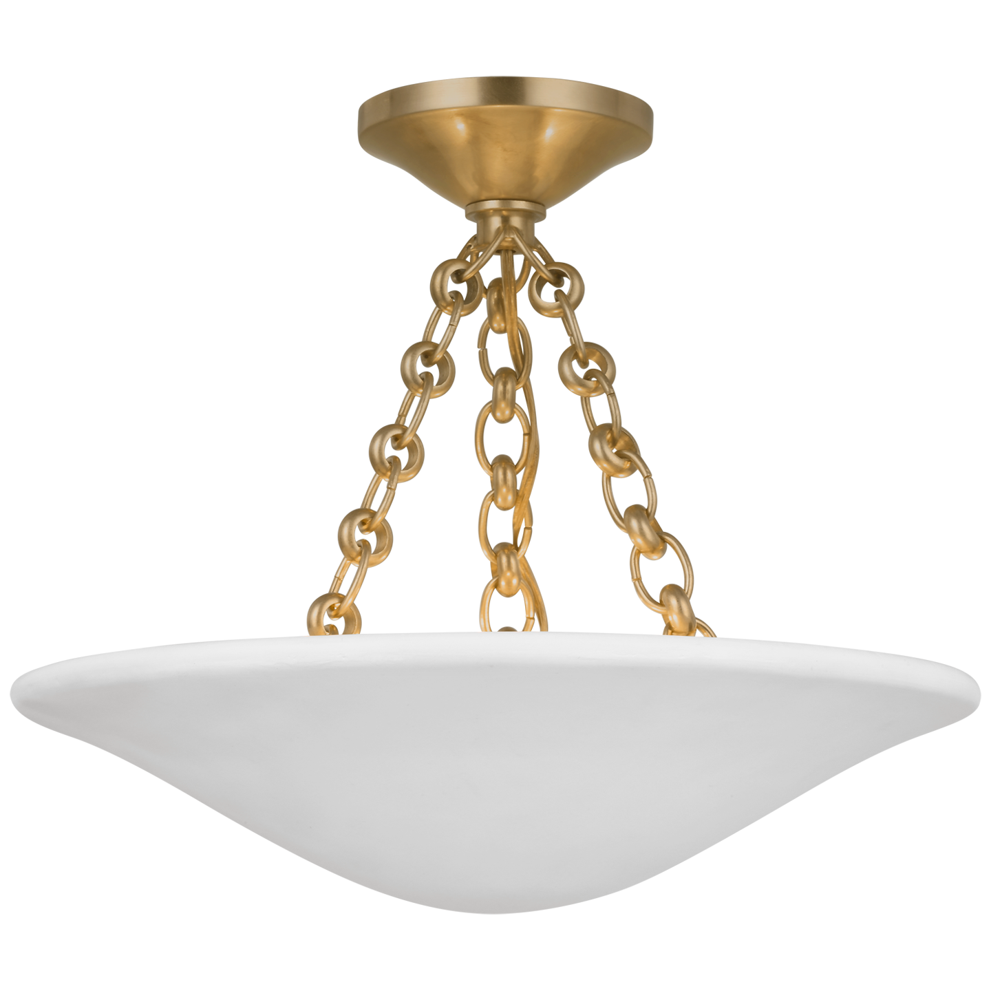 Featuring Mollino 16" Semi Flush Mount Hand-Rubbed Antique Brass by Visual Comfort at Amethyst Home. The Mollino by AERIN offers a contemporary take on old-world elegance. Suspended from a jewelry-like chain, the lightweight shallow bowl shapes in a plaster finish recall 1930s French sculpture yet deliver modern sophistication. The emanating warm glow will add subtle luxury to en. Amethyst Home provides interior design, new construction, custom furniture, and area rugs in the Des Moines metro area