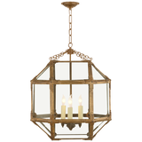 Featuring Morris Medium Lantern Gilded Iron by Visual Comfort at Amethyst Home. The Morris by Suzanne Kasler adds refined charm to any style of kitchen or entryway. Clear or white glass panes adorn the geometric frame in antique zinc, polished nickel or gilded iron, allowing for brighter or more diffused illumination.
Overall Dimensions: 18.5" L x 18.5" W x 26" HWeight: 23 lbs.. Amethyst Home provides interior design, new construction, custom furniture, and area rugs in the Austin metro area