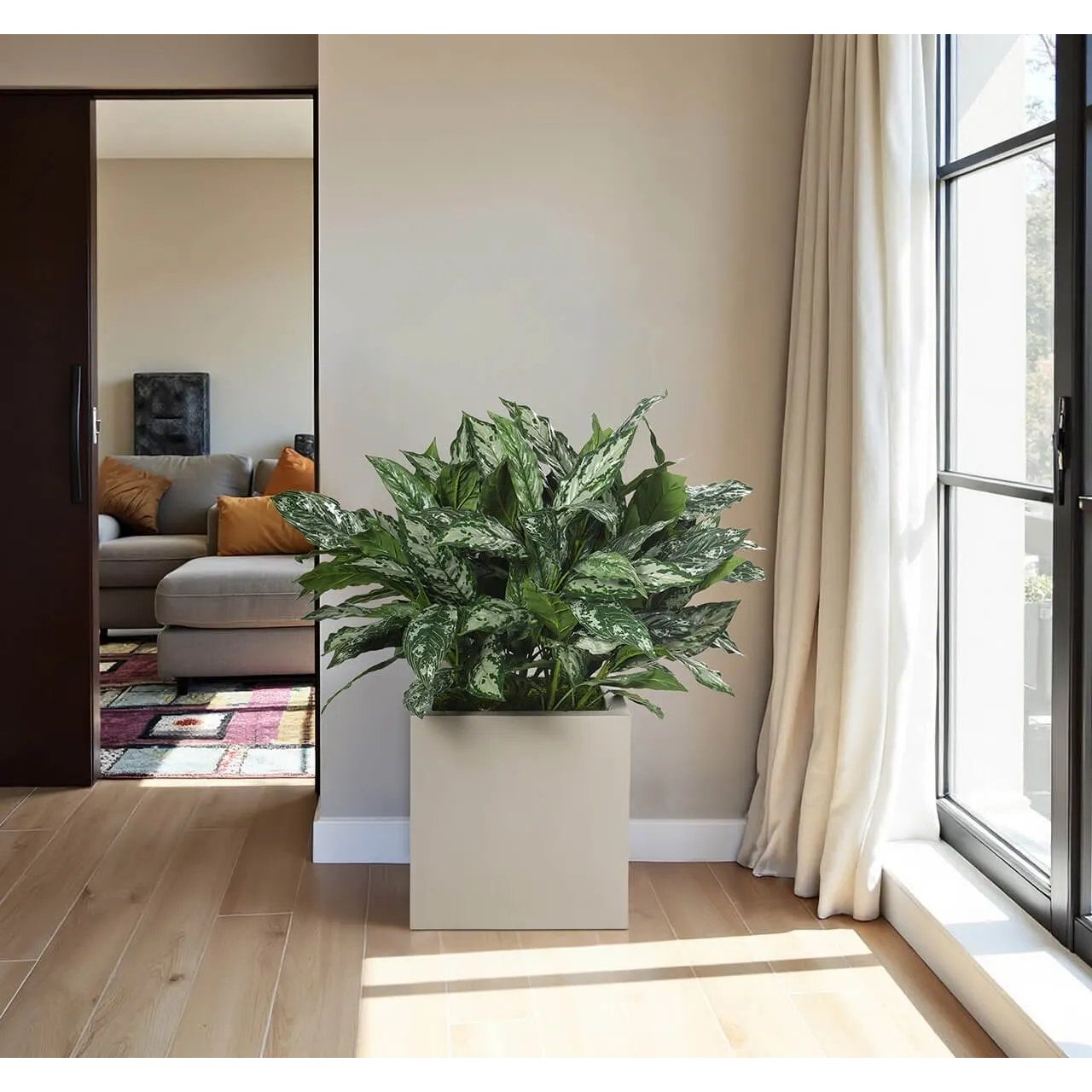Aglaonema, Faux Greenery, 39 Amethyst Home provides interior design, new home construction design consulting, vintage area rugs, and lighting in the Charlotte metro area.