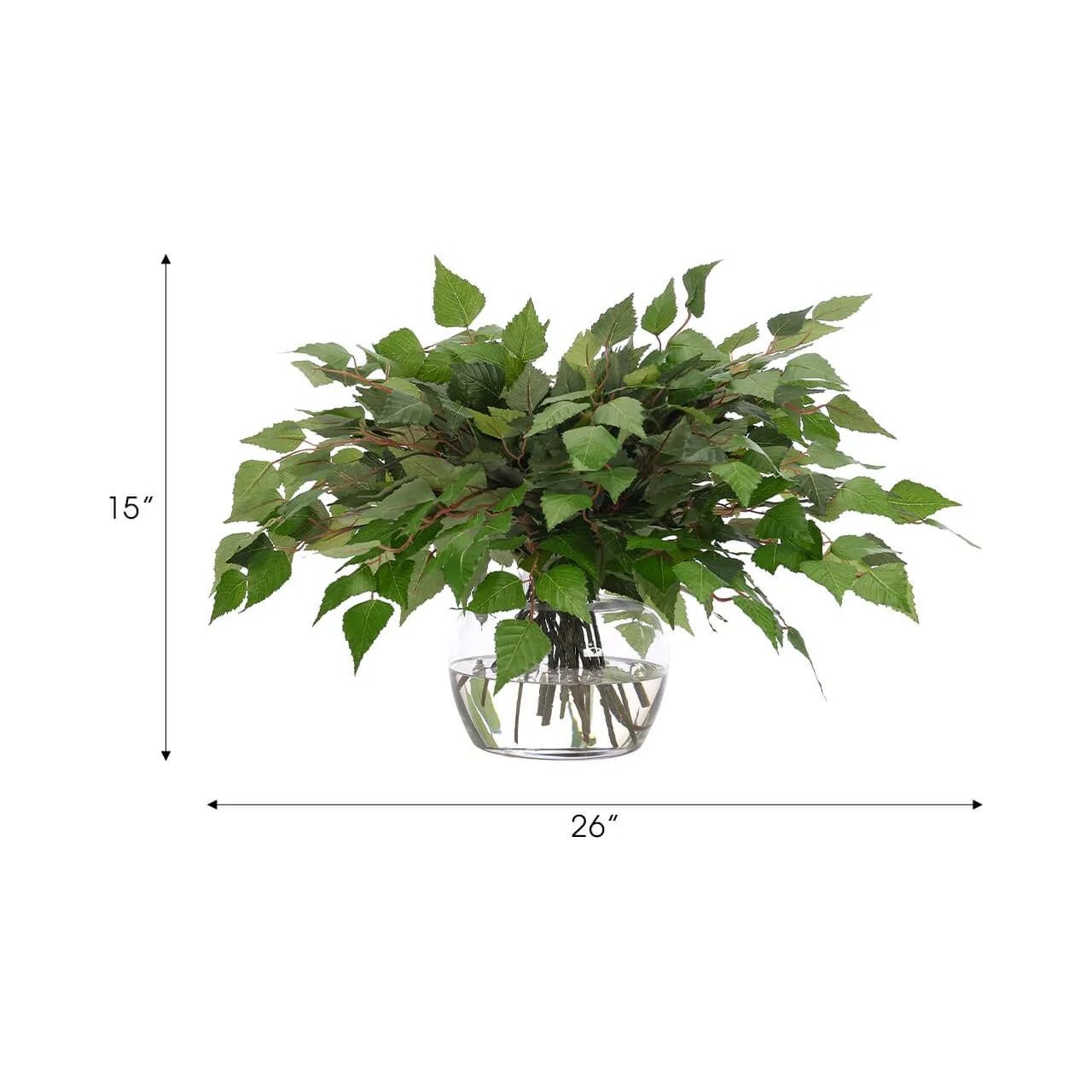 Create a luxurious atmosphere with this green Birch Leaf, housed in a glass vase. At 15", this piece captures the natural beauty of each petal, making it ideal for brightening up office desks or kitchen countertops. Admire the lifelike blooms and rich foliage, providing a timeless touch to your home's ambiance Amethyst Home provides interior design, new home construction design consulting, vintage area rugs, and lighting in the Salt Lake City metro area.