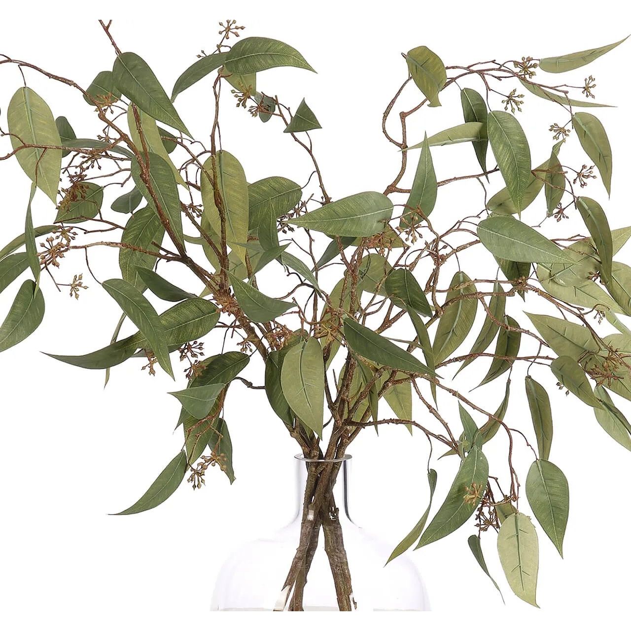 Embrace nature's charm with the green Eucalyptus, thoughtfully displayed in a glass jug. At 23", this piece captures the natural beauty of each petal, making it ideal for brightening up office desks or kitchen countertops. This piece brings everlasting elegance, staying vibrant for any occasion without the hassle of care Amethyst Home provides interior design, new home construction design consulting, vintage area rugs, and lighting in the Calabasas metro area.