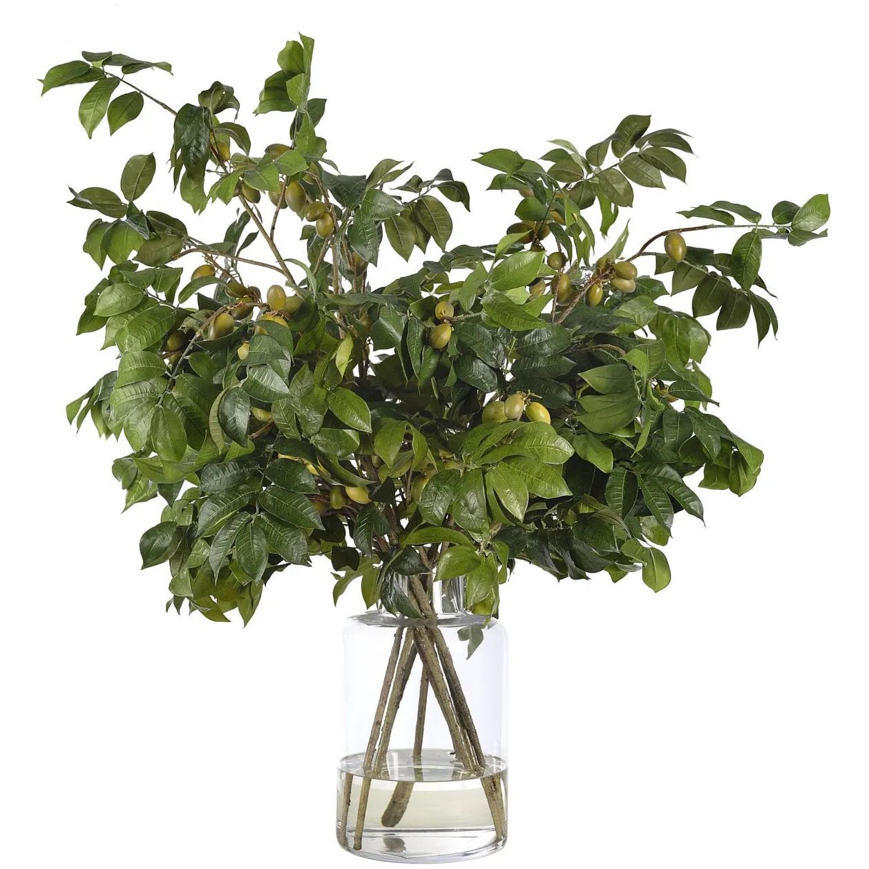 Bring timeless beauty into your home with the green Olive Branch in a glass vase. Measuring 35", it's a versatile addition to your living room, bedroom, or entryway, complementing both classic and modern styles. Experience the charm of this arrangement, maintenance-free and ideal for those who love fresh, vibrant decor Amethyst Home provides interior design, new home construction design consulting, vintage area rugs, and lighting in the Los Angeles metro area.