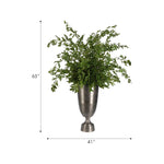 Embrace nature's charm with the green Smilex Branch, thoughtfully displayed in a aluminum vase. Reaching 63", it's a graceful addition that enhances small nooks, shelves, or bathroom vanities, adding a refined touch. Admire the lifelike blooms and rich foliage, providing a timeless touch to your home's ambiance Amethyst Home provides interior design, new home construction design consulting, vintage area rugs, and lighting in the Calabasas metro area.