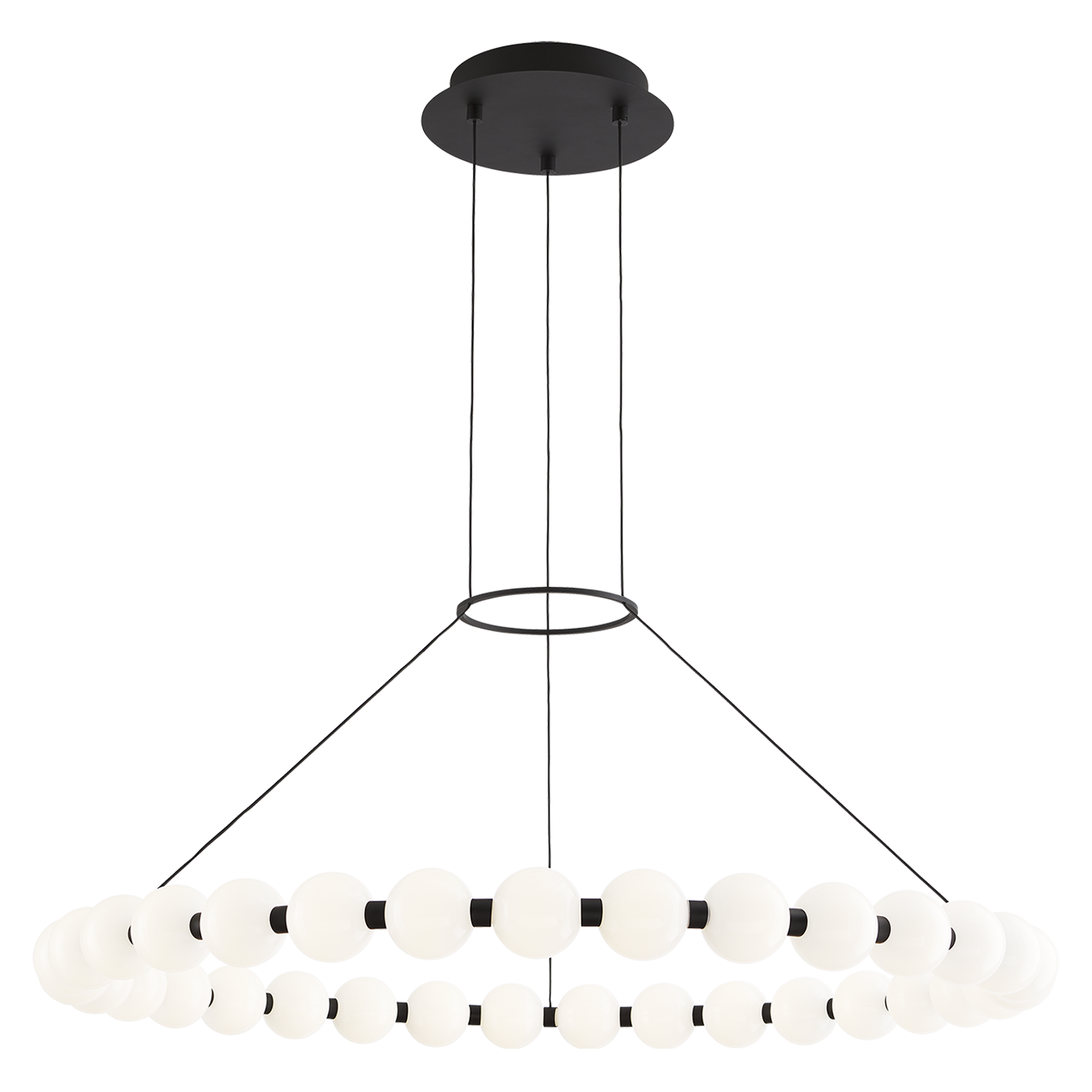 Featuring Orbet 36 Chandelier Nightshade Black by Visual Comfort at Amethyst Home. The Orbet 36 Chandelier by Sean Lavin is a modern upgrade to the classic ring design. Milk-glass orbs provide a soft diffused aesthetic for the integrated LEDs and are accented with metal spacers for a touch of contrast. This fixture is the perfect design for dining room, foyers, hospitality and m. Amethyst Home provides interior design, new construction, custom furniture, and area rugs in the Los Angeles metro area