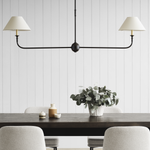 Featuring Piaf Large Two Light Linear Pendant Aged Iron and Ebonized Oak by Visual Comfort at Amethyst Home. With the Piaf, Thomas O'Brien explores clean shapes with an airy feel. Natural steel bars intersect with wooden and metal hubs accented by simple candles and white conical shades. The juxtaposition of classic, casual forms with modern details will lend itself effortlessly to a. Amethyst Home provides interior design, new construction, custom furniture, and area rugs in the Boston metro area