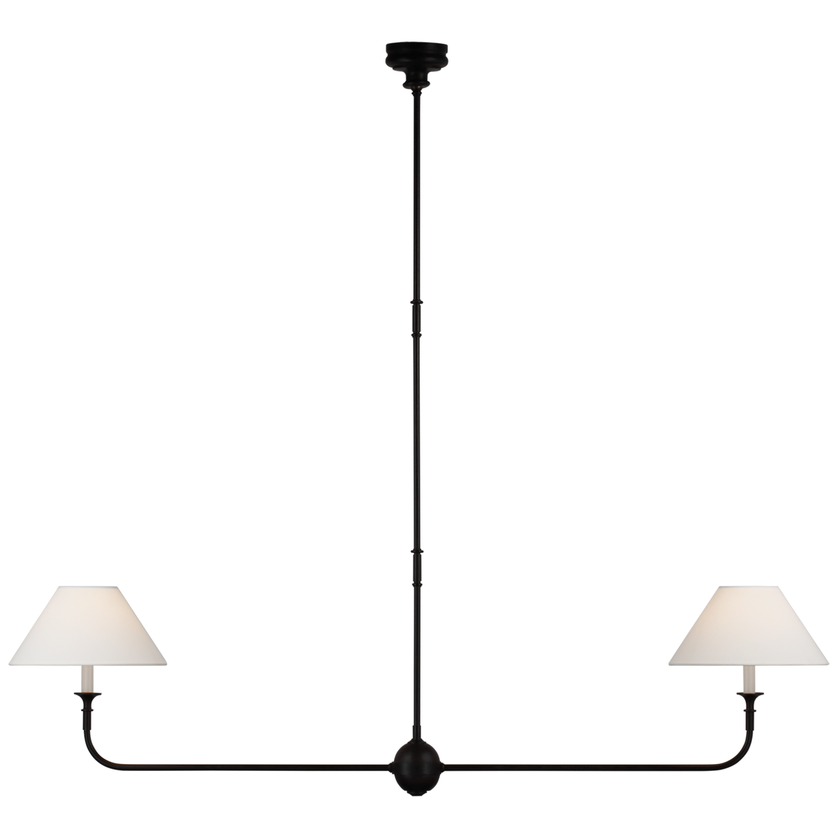 Piaf Large Two Light Linear Pendant Aged Iron and Ebonized Oak | shipping 09/21/2025