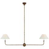 Featuring Piaf Large Two Light Linear Pendant Antique Gild by Visual Comfort at Amethyst Home. With the Piaf, Thomas O'Brien explores clean shapes with an airy feel. Natural steel bars intersect with wooden and metal hubs accented by simple candles and white conical shades. The juxtaposition of classic, casual forms with modern details will lend itself effortlessly to a diverse range. Amethyst Home provides interior design, new construction, custom furniture, and area rugs in the Dallas metro area