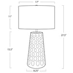 Natural light can filter through perforations on the base of the Kelvin Ceramic Table Lamp, creating a beautiful effect by day as much as it has while illuminated during the evening. Amethyst Home provides interior design, new home construction design consulting, vintage area rugs, and lighting in the Austin metro area.