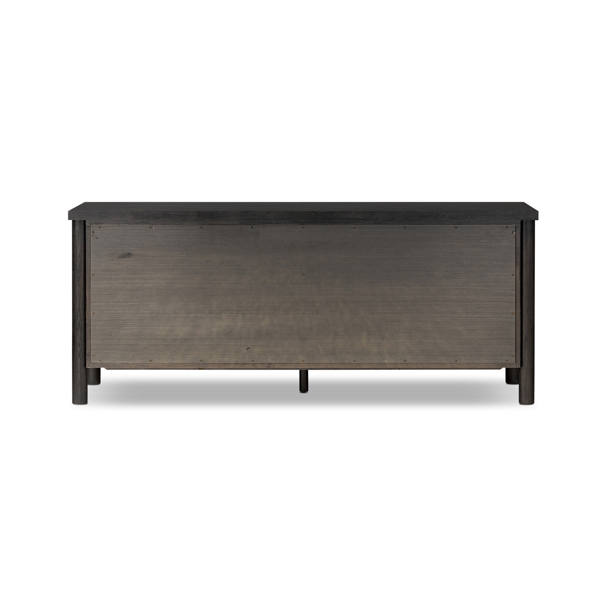 Featuring Roark Ebony Oak Veneer 6 Drawer Dresser by Four Hands at Amethyst Home. Rounded, chunky dowel legs in an ebony oak finish support the overhang top of this dresser. Six drawers provide ample storage, finished with simple gunmetal hardware.Overall Dimensions: 75.00"w x 20.00"d x 31.50"hWeight : 260.14 lbsMaterials : Oak Veneer, Solid Oak. Amethyst Home provides interior design, new construction, custom furniture, and area rugs in the Scottsdale metro area