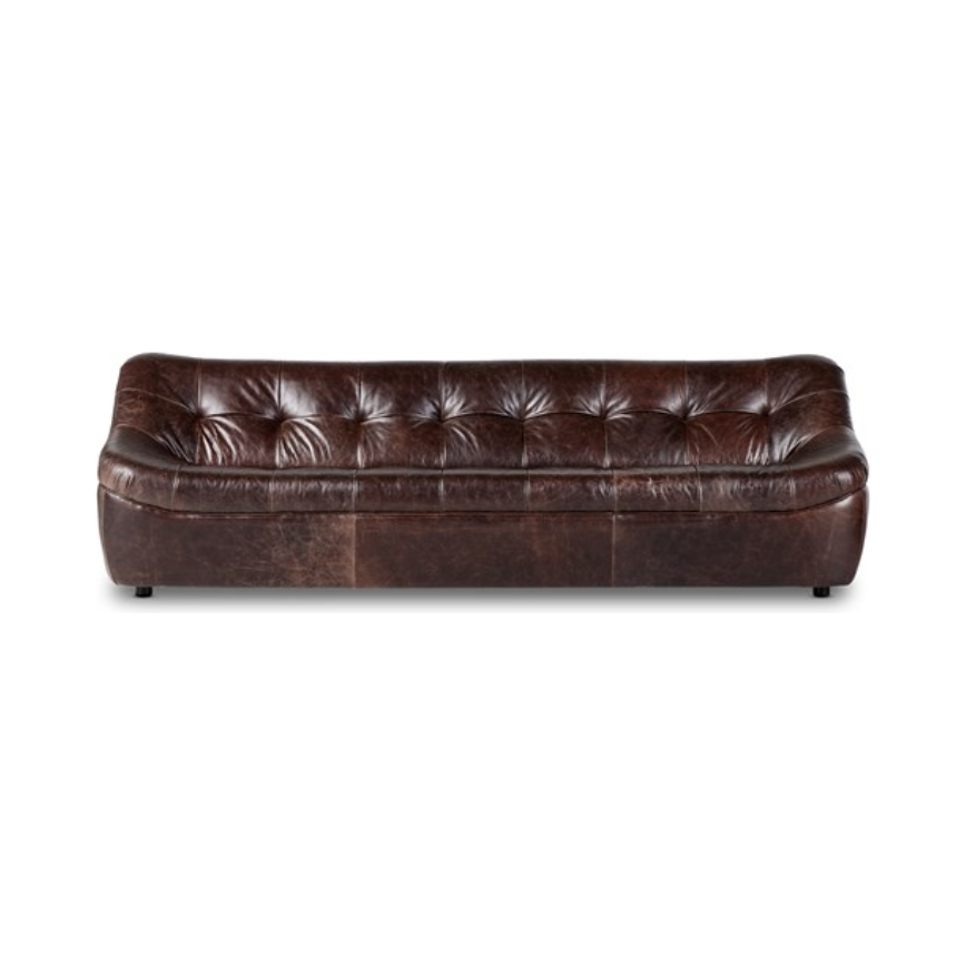 Modern meets vintage on a 360-degree swivel. Designed with comfort in mind, this armless sofa style is upholstered in a vintage-like top-grain leather with lustrous highs and lows. Blind tufting and subtly flared sides offer a seating style truly made for lounging.Overall Dimensions: 106"W x 35"L x 32"H Amethyst Home provides interior design, new home construction design consulting, vintage area rugs, and lighting in the Seattle metro area.