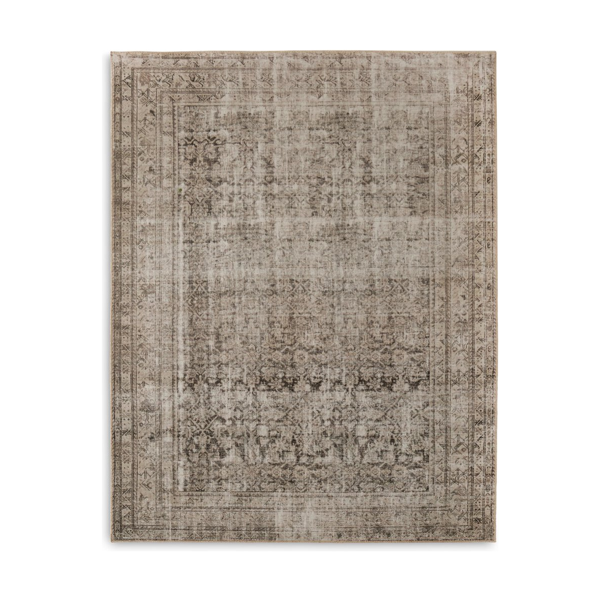 Power-loomed in Egypt, a textural jute-blend area rug is printed to mimic an authentic vintage rug design. Amethyst Home provides interior design, new home construction design consulting, vintage area rugs, and lighting in the San Diego metro area.