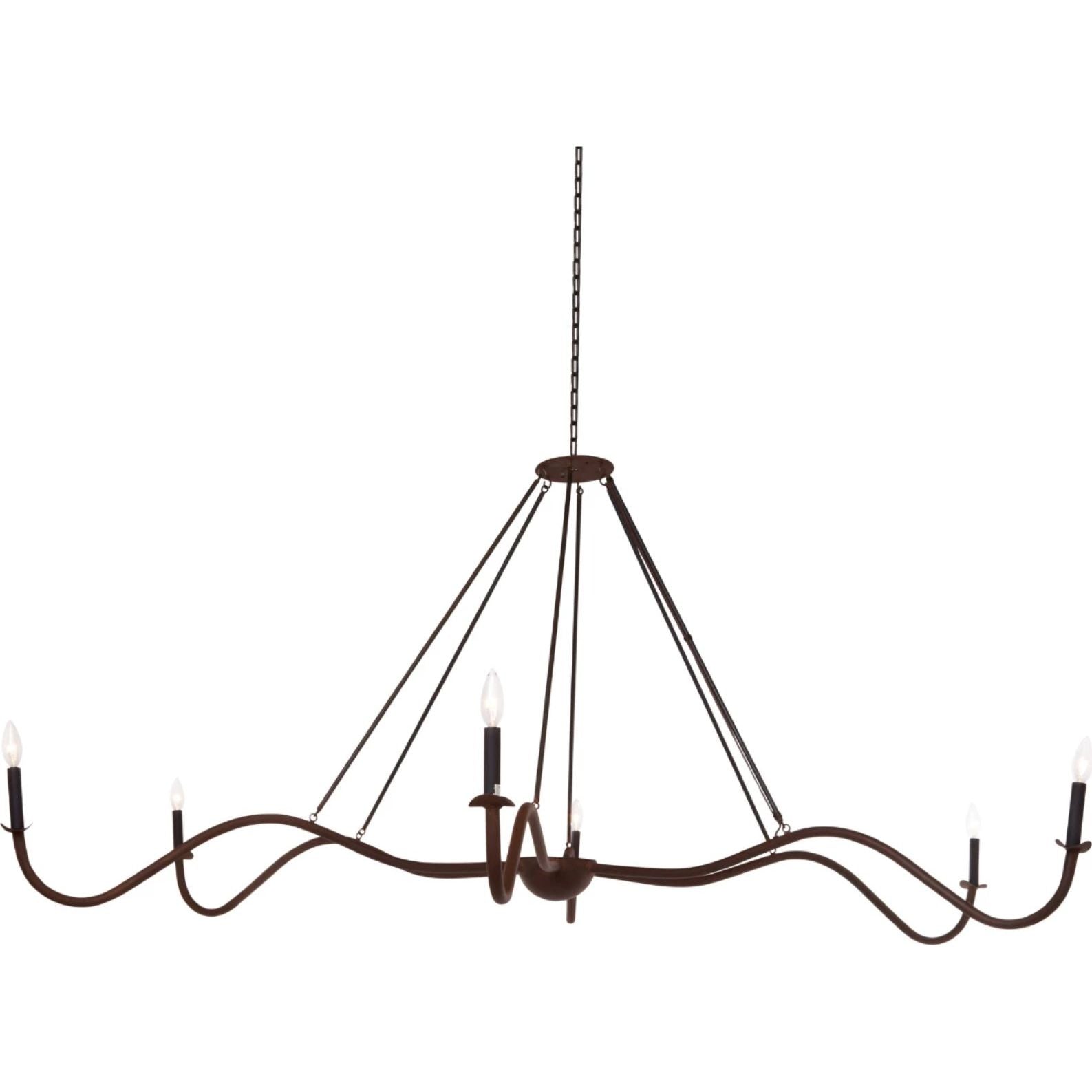 Add unique and modern lighting to a room with this Spider Chandelier from Cisco Brothers. The curved arms add beautiful sight lines to the fixture and plenty of light. This light fixture sets any room apart and comes available in either a "rust" or "flat black" finish in three different sizes.