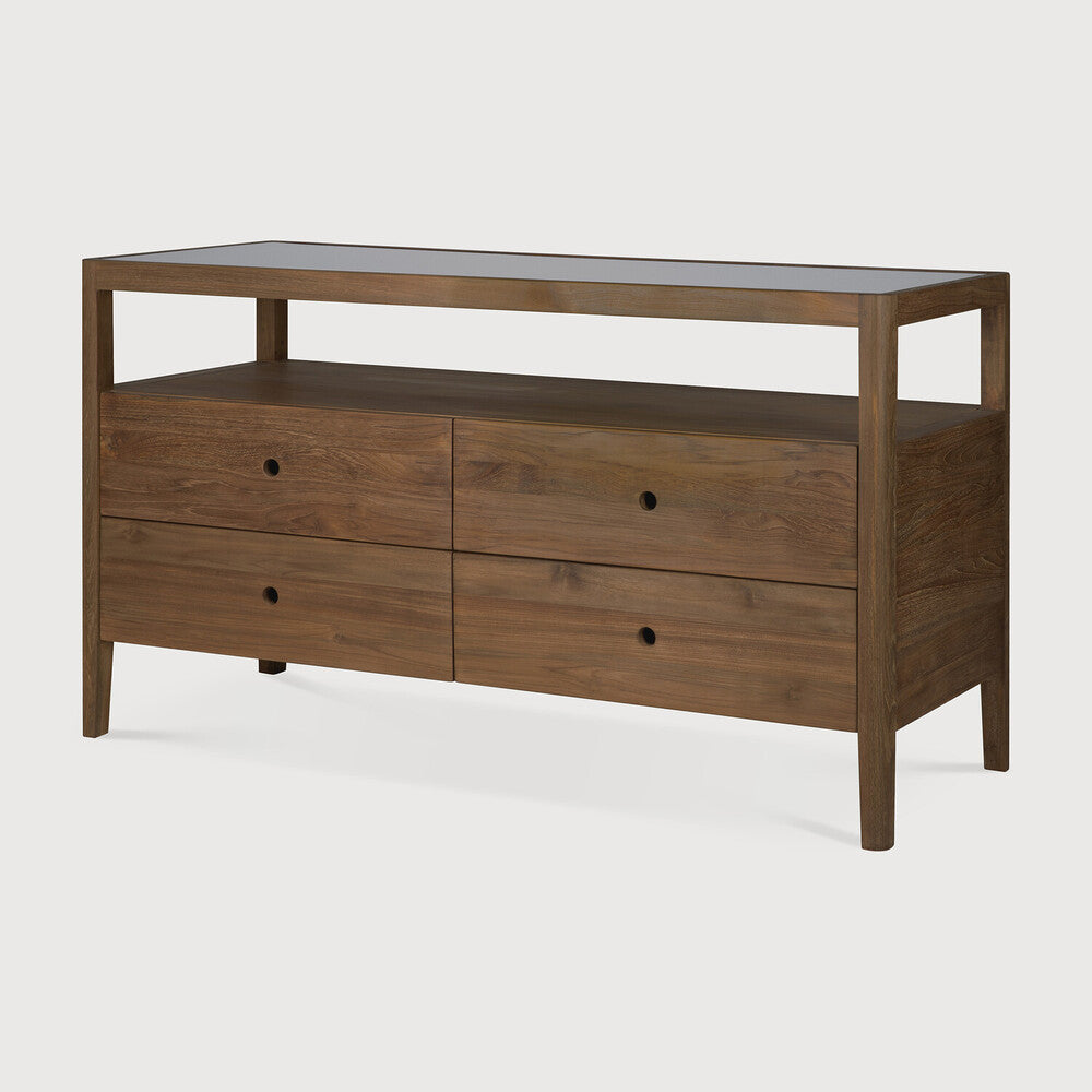 Featuring Spindle Reclaimed Teak Dresser by Ethnicraft at Amethyst Home. The Spindle collection found its inspiration in the traditional spinning wheel. Slightly tapered legs and rounded edges add a soft, sensual quality to this beautiful bedroom collection. This dresser is just as much at home in the bedroom as it is in commercial spaces as a stylish storage solution.Weight : 184 lbs. Amethyst Home provides interior design, new construction, custom furniture, and area rugs in the Miami metro area