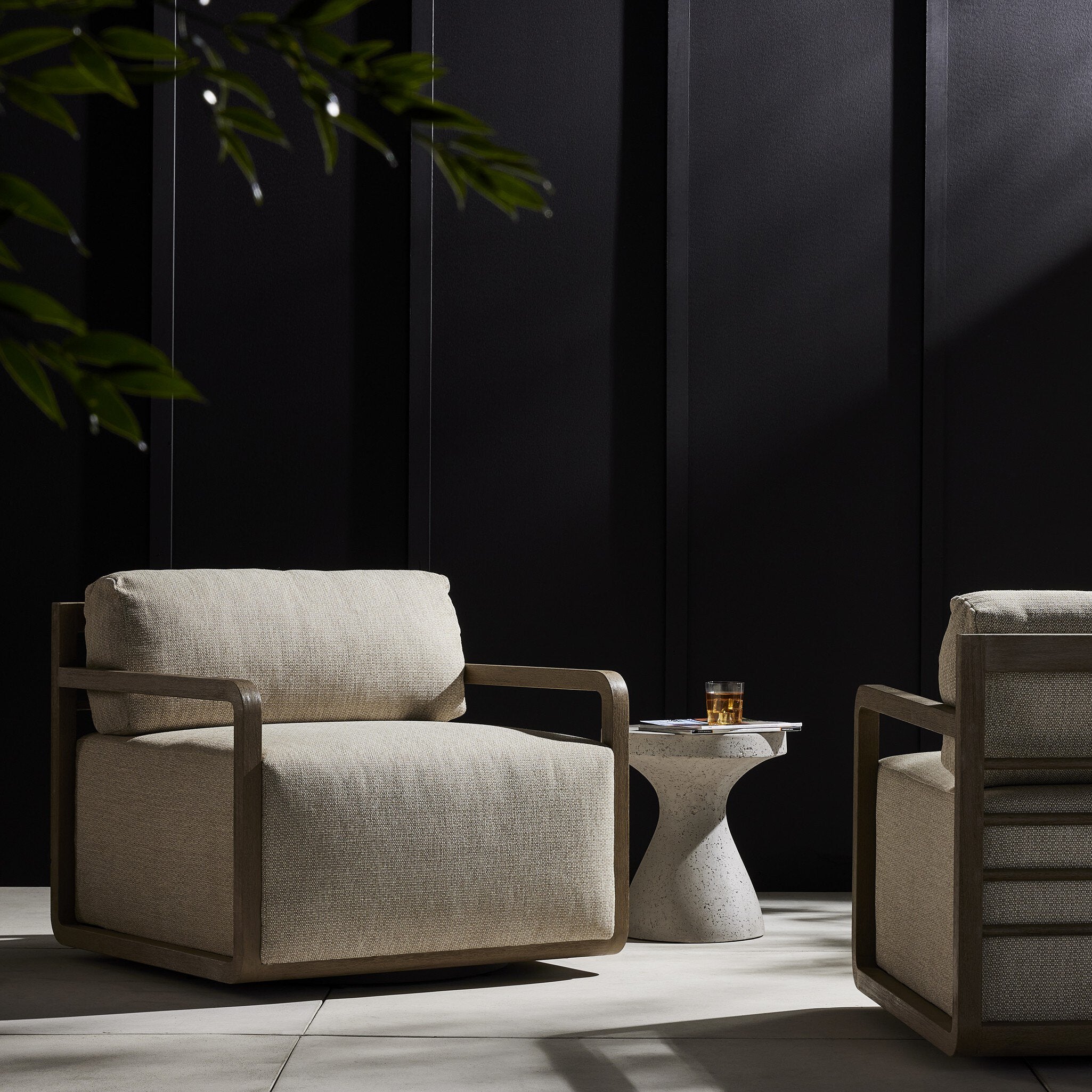 Featuring Stroud Faye Sand Outdoor Swivel Chair by Four Hands at Amethyst Home. A timeless look, complementary to any style. Simple, open FSC®-certified teak framing softens the edges of this outdoor swivel chair, paired with a fixed seat cushion and removable back. Finished with a 360 inset swivel beneath the plinth base. Cover or store indoors during inclement weather and when no. Amethyst Home provides interior design, new construction, custom furniture, and area rugs in the Portland metro area