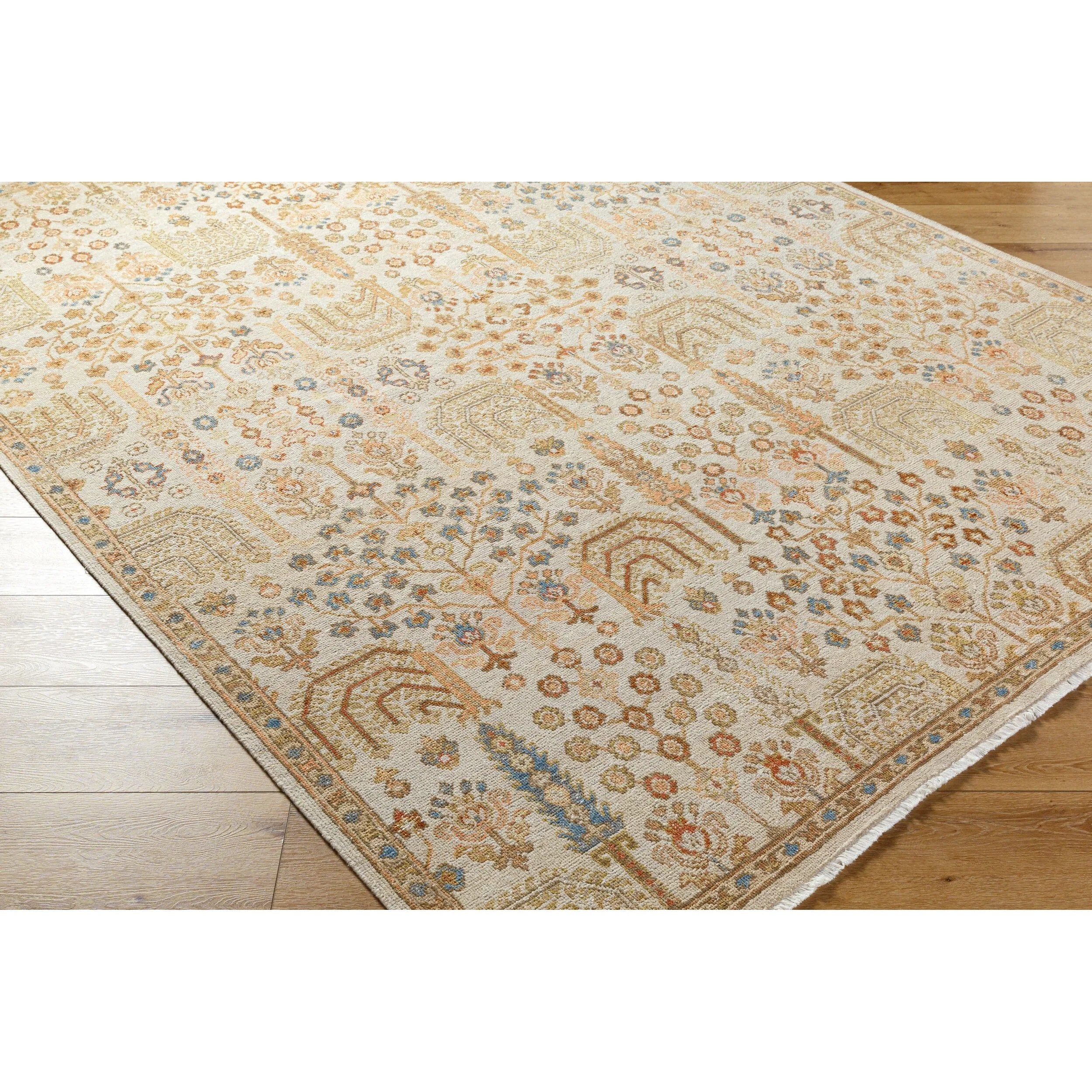 Featuring Anelka Hand-Knotted Rug by Surya at Amethyst Home. Indulge in the exquisite luxury of the Anelka Hand-Knotted Rug. Crafted with intricate detail, this rug adds elegance and sophistication to any space. Hand-knotted with expert precision, it boasts superior quality and durability for long-lasting use. Elevate your decor with this artfully crafted . Amethyst Home provides interior design, new home construction design consulting, vintage area rugs, and lighting in the Alpharetta metro area.