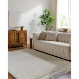 Introducing the Mabel Collection, where Country Cottage meets chic comfort. This handmade rug boasts a high pile construction, hand-woven from pure wool in the heartland of India, ensuring a plush and comfortable surface to walk on. It comes with an appealing fringe detail that adds a touch of rustic charm to any room. Amethyst Home provides interior design, new home construction design consulting, vintage area rugs, and lighting in the Washington metro area.