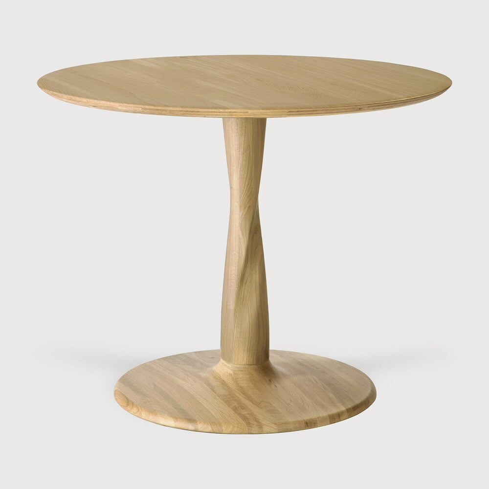 Featuring Torsion Oak Round Dining Table by Ethnicraft at Amethyst Home. Airy with subtle complexities, the Torsion dining table incorporates advanced woodworking techniques to create a light solid oak table top with a torsaded base of sculptural elegance.Weight : 68 lbs Dimensions: 35.5" W x 35.5" L x 27.5" H. Amethyst Home provides interior design, new construction, custom furniture, and area rugs in the Seattle metro area